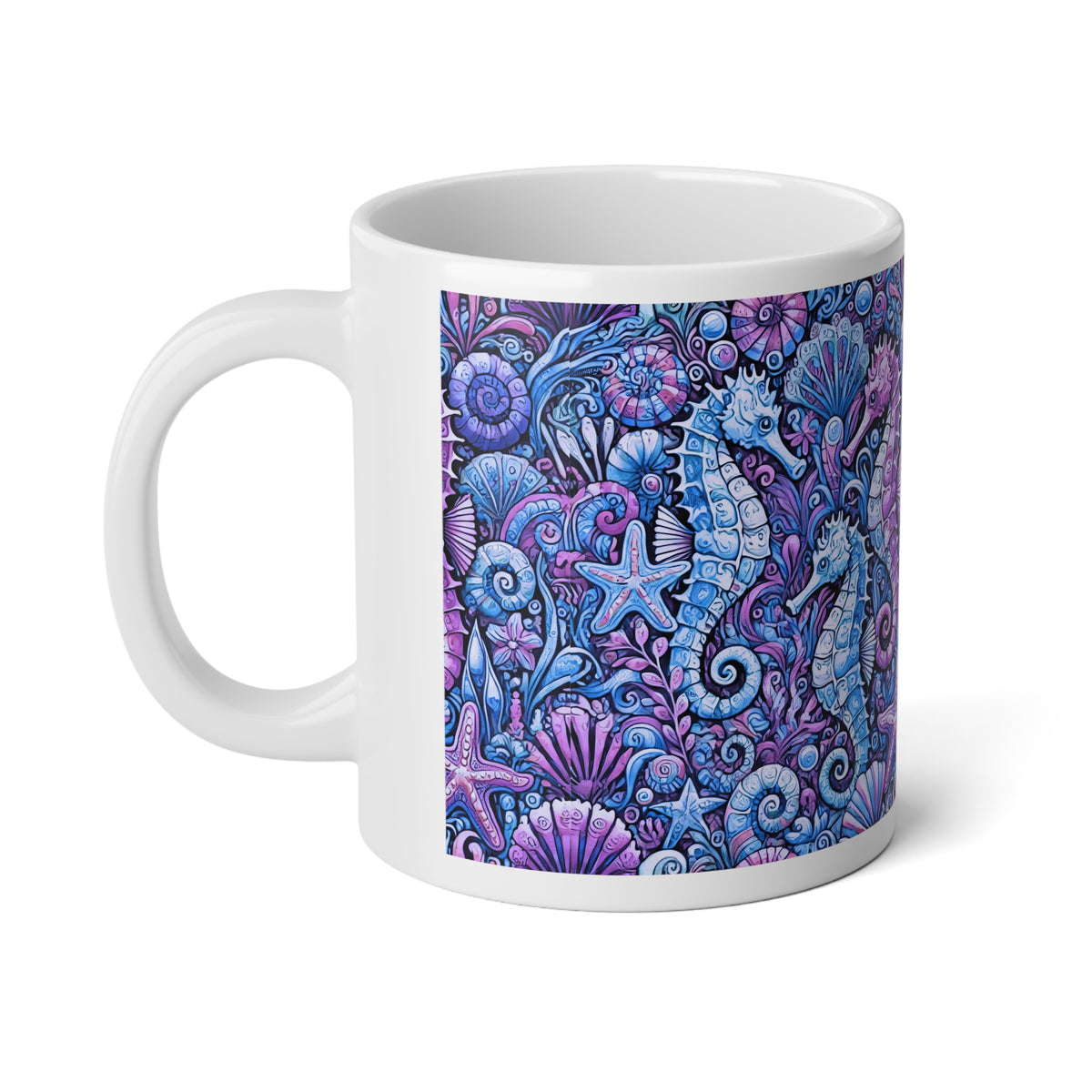 Jumbo Mug, 20oz, Blue Seahorses | Tropical Coffee Cup