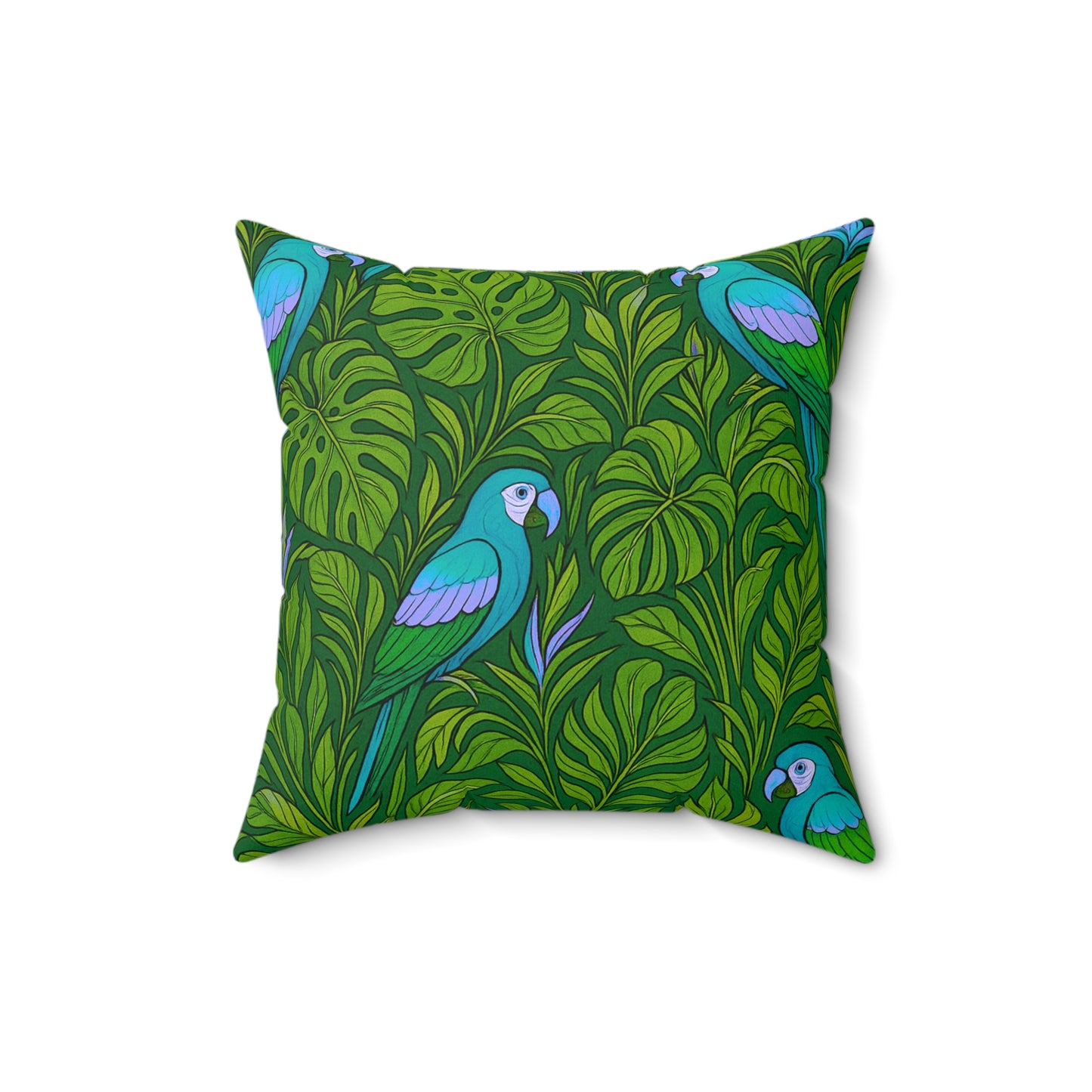 Tropical Pillow, 4 sizes - Colorful Spun Polyester Square Cushion / Parrot Family, Blue
