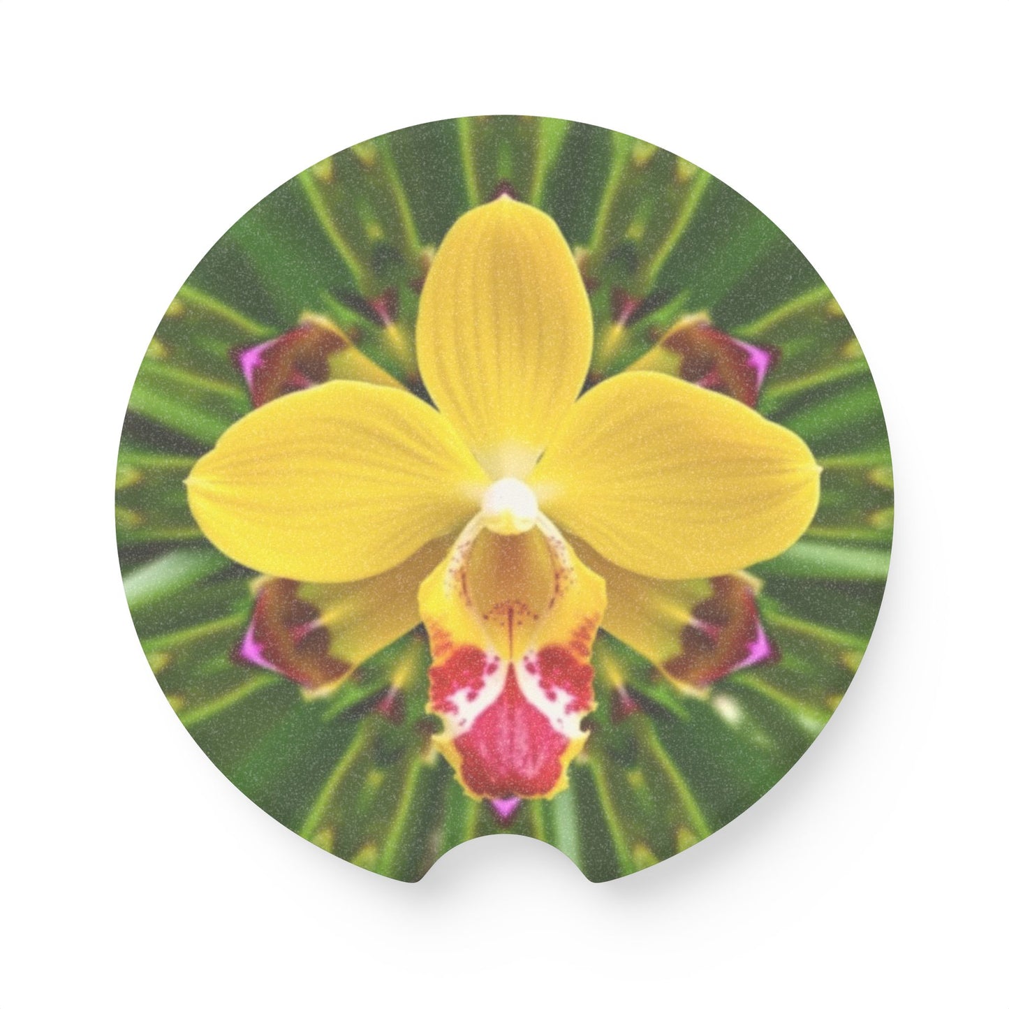 Soapstone Car Coaster - Yellow Orchid Kaleidoscope