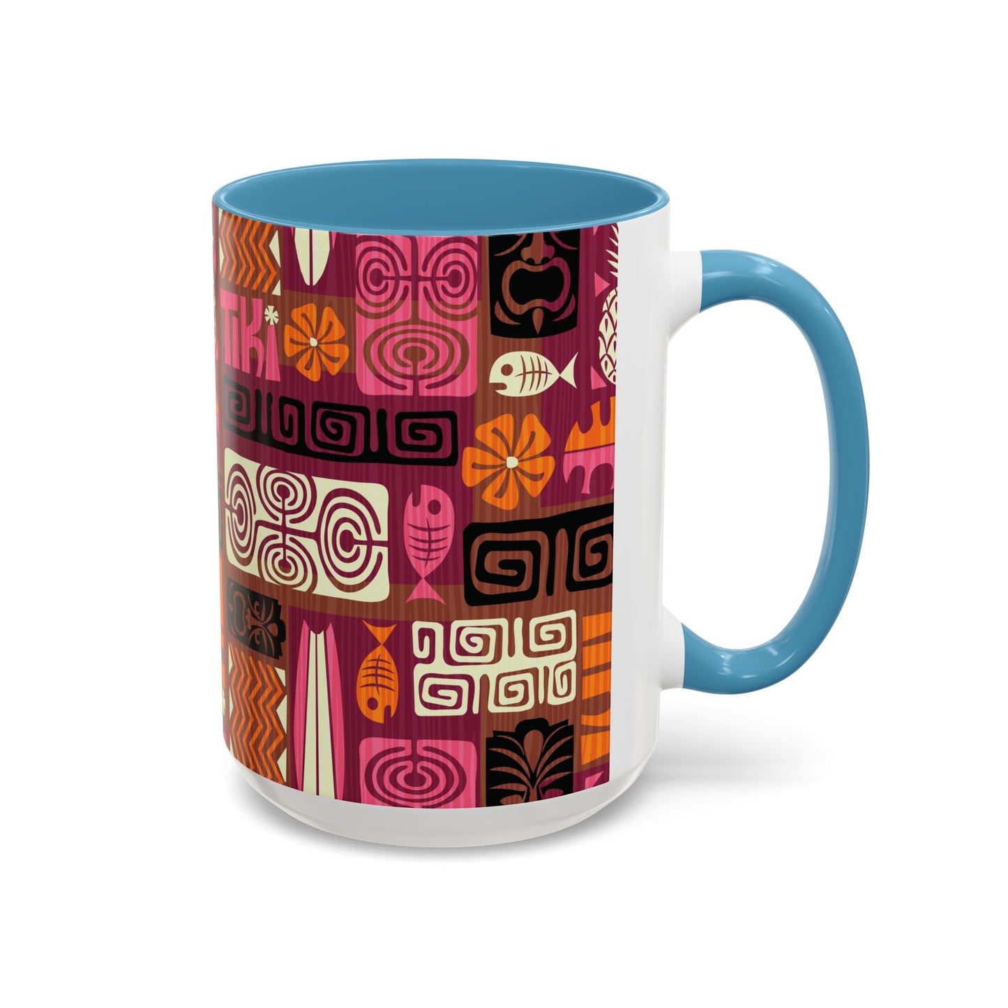 Accent Coffee Mug (11, 15oz), 8 Colors - Tiki Poster Pink/Orange