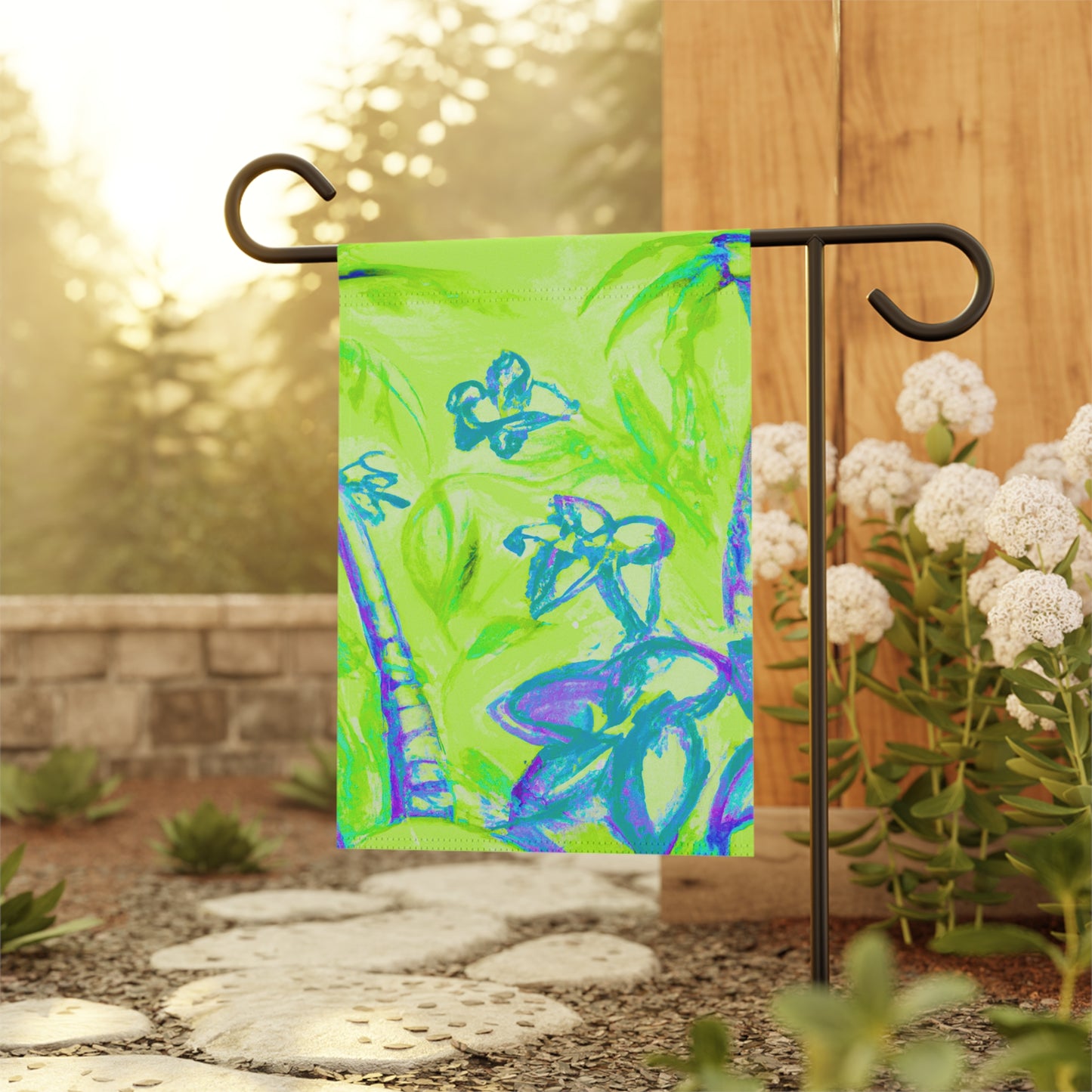Tropical Garden Flag - Perfect for Outdoor Decor / Beach Tropical Doodles, Lime