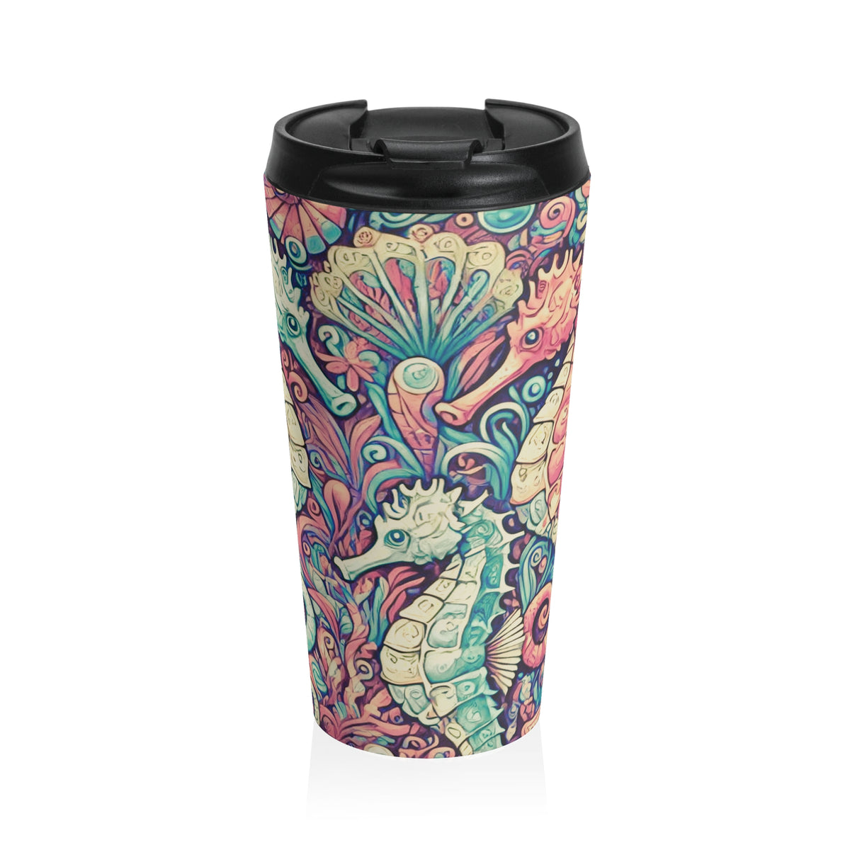 15 oz. Stainless Steel Travel Mug / Seahorse Trio, Retro