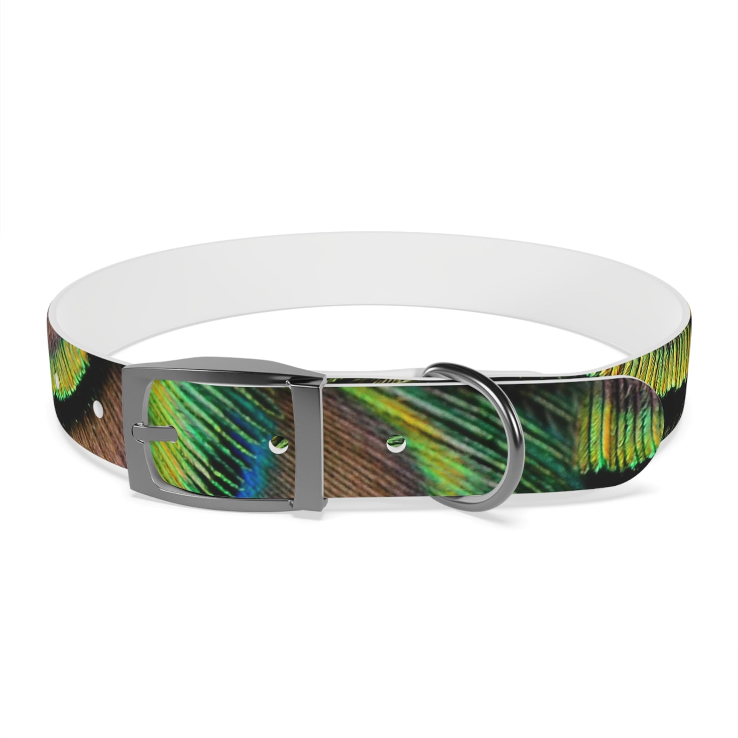 Dog Collar - Brilliant Green Peacock Feathers