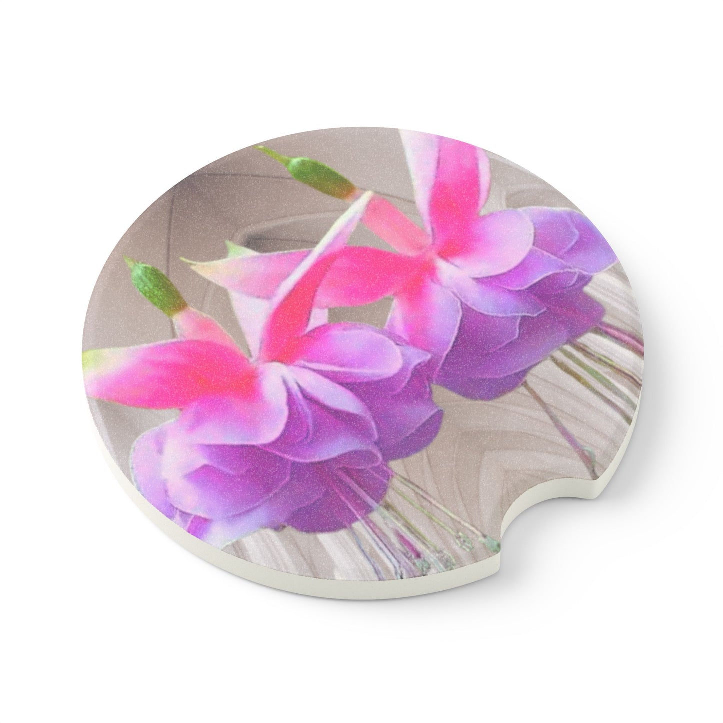 Soapstone Car Coaster - Two Fuchsias, Gothic