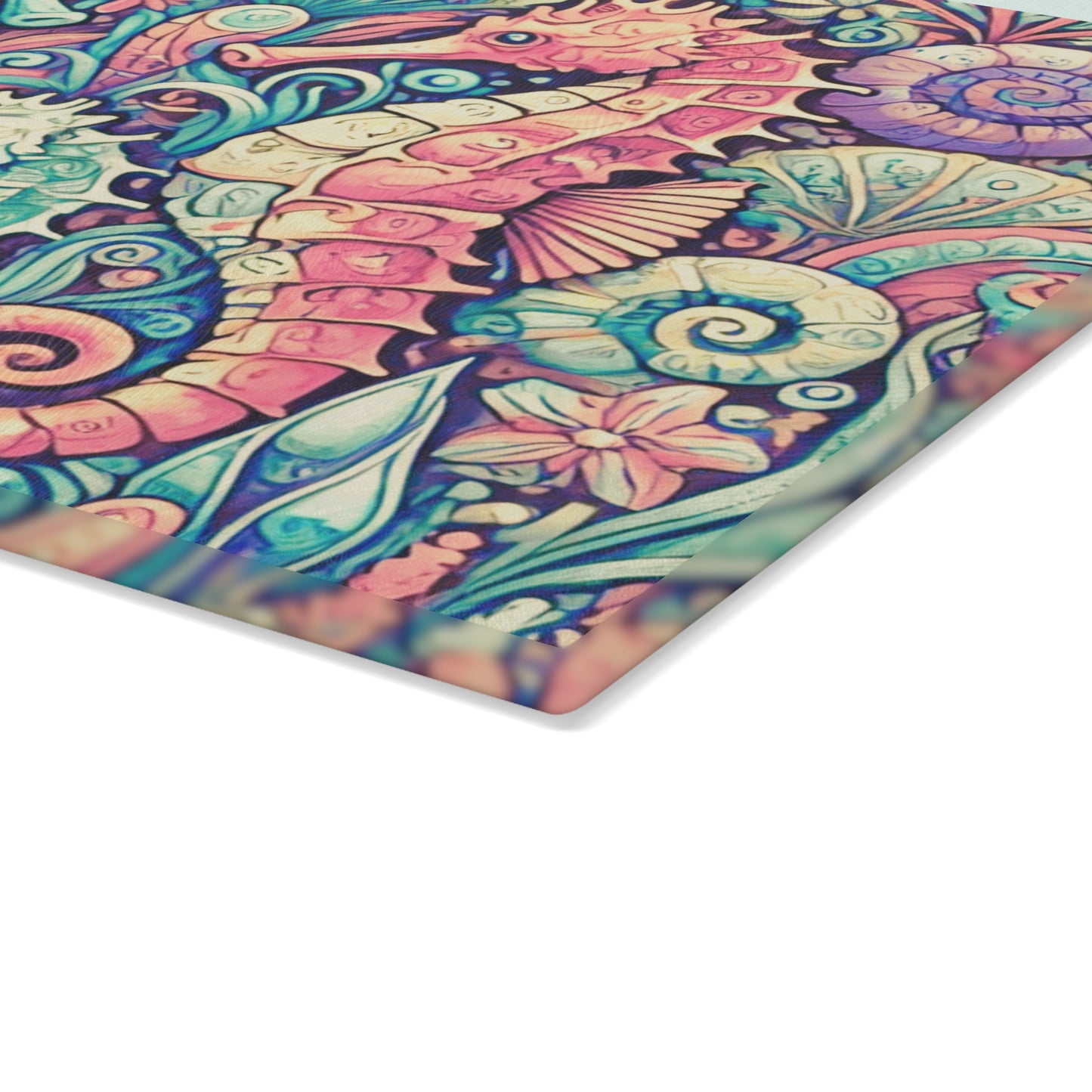 Glass Cutting Board, 2 sizes - Seahorses Retro