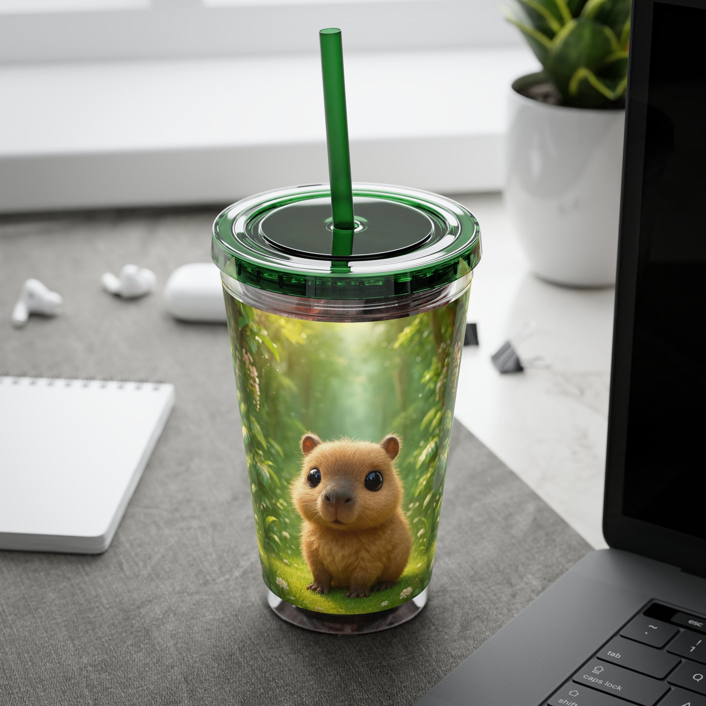 Tropical Tumbler with Straw | 16oz Colorful Travel Cup / Baby Cabybara