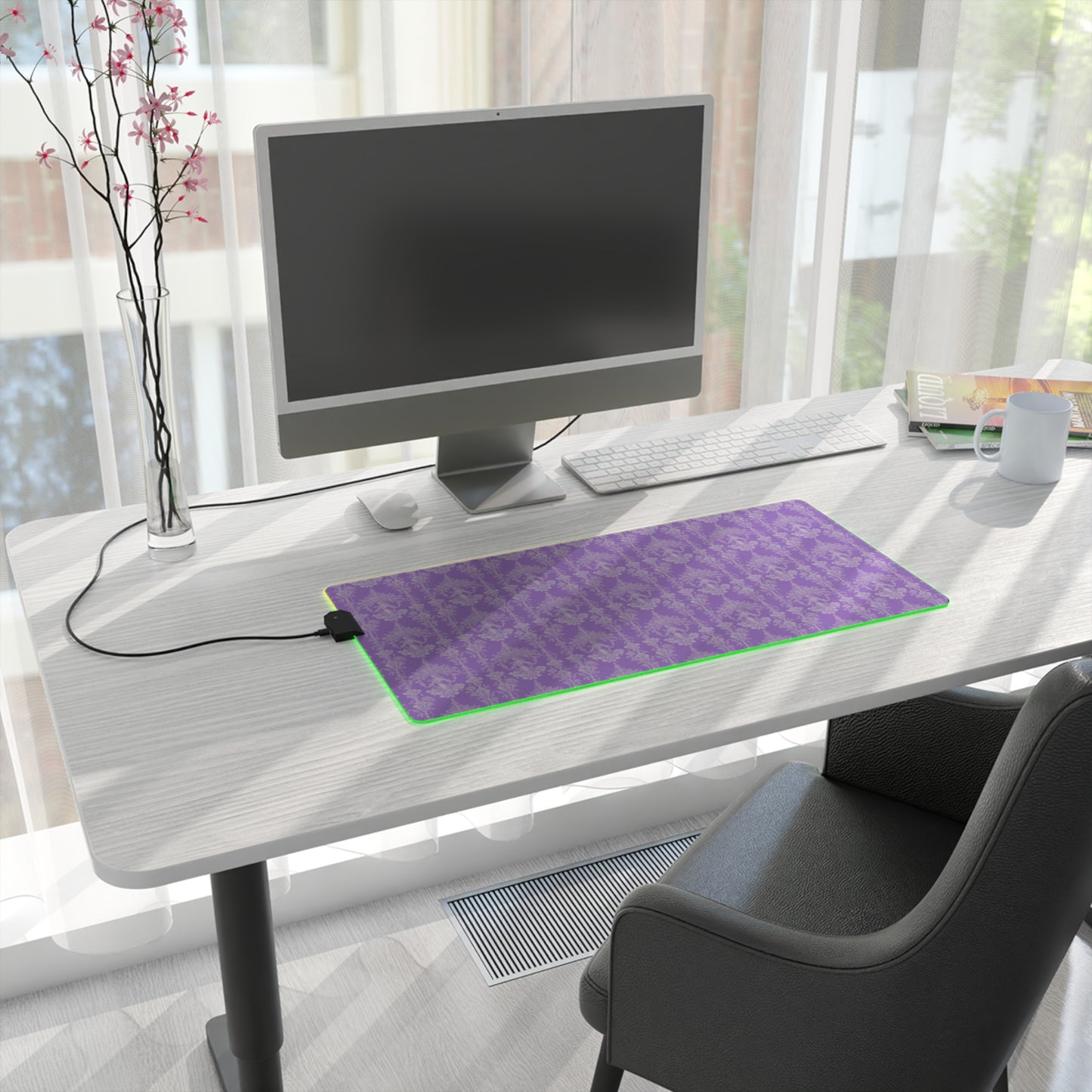 LED Gaming Mouse Pad With Vibrant RGB Lighting, 4 Sizes / Pearl Lady Toile, Amethyst