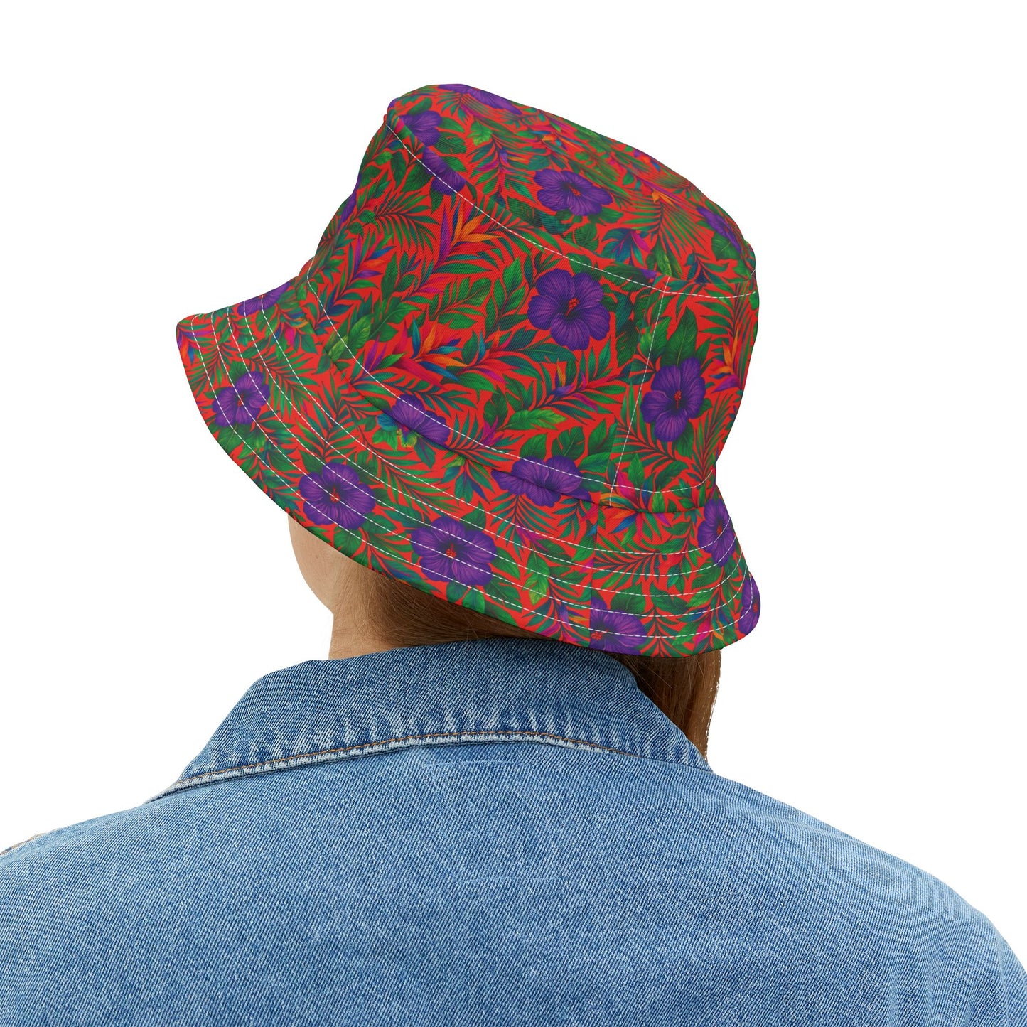 Tropical Polyester Bucket Hat, 2 Sizes - Midnight Flower Coral