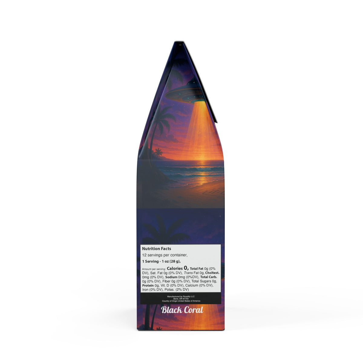 Black Coral Blend™ (Dark French Roast) Specialty Grade Craft Coffee / Beach UFO at Night