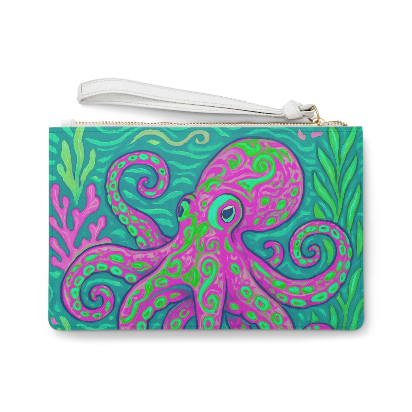 Tropical Faux Leather Clutch Bag - Perfect for Beach Adventures & Summer Vacations / Octopus Kraken Joe, Purple