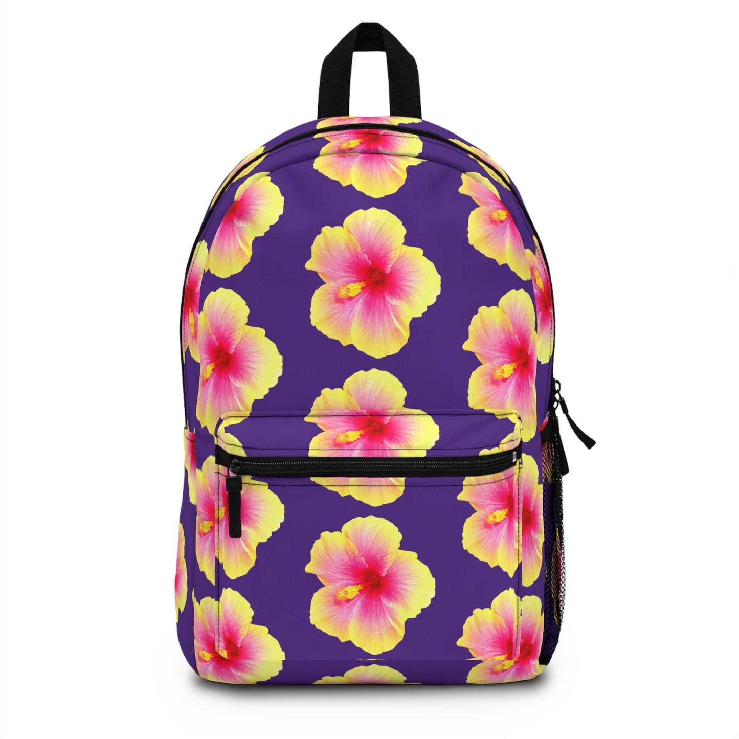 Tropical Backpack / Yellow & Pink Hibiscus Flower/Purple