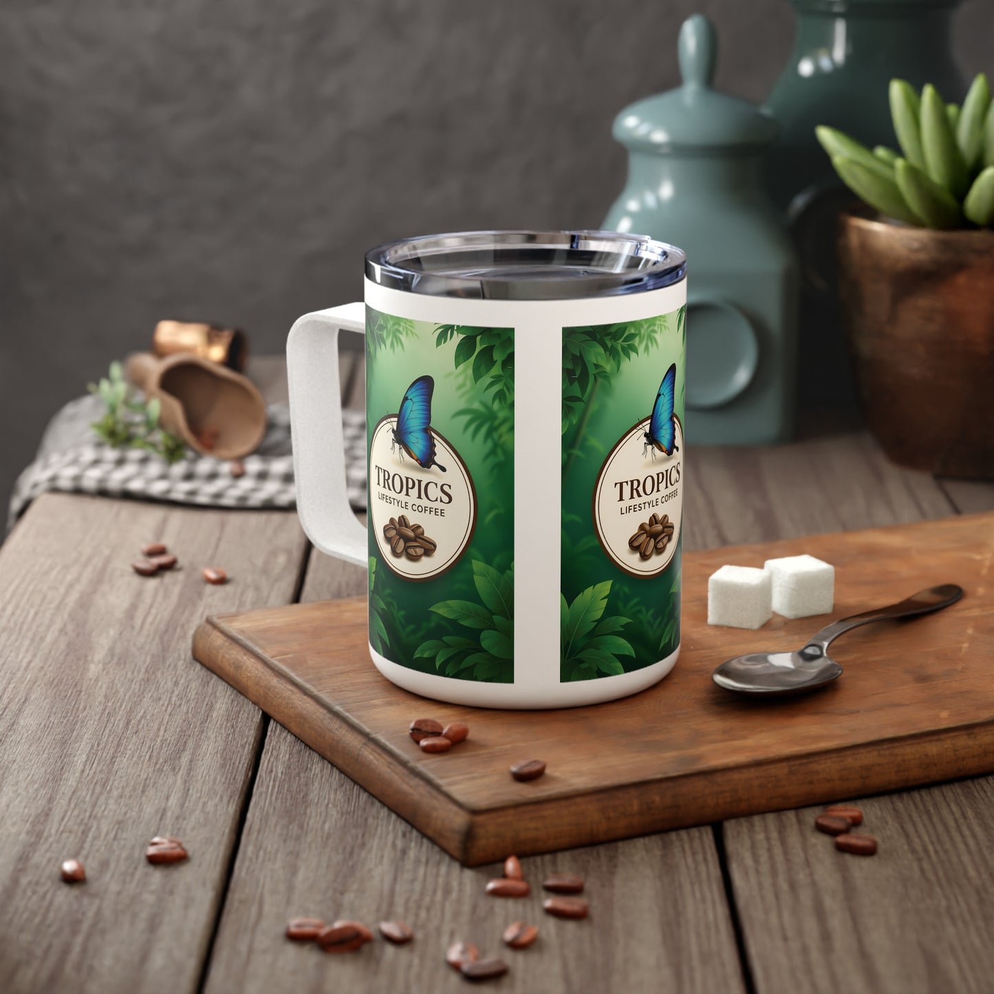 Copy of Tropical Insulated Coffee Mug, 10oz / Tropical Bean Flower