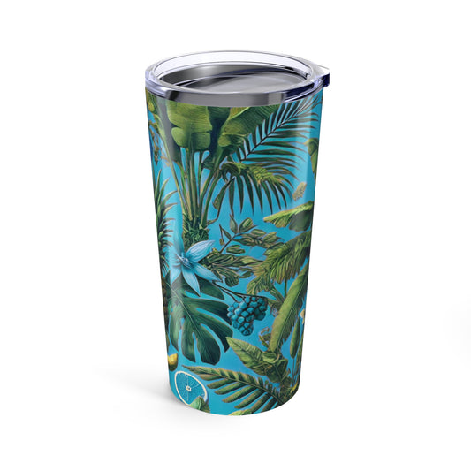 20oz Tropical Glossy Tumbler, Stainless Steel / More Tropical Fruit, Aqua Blue