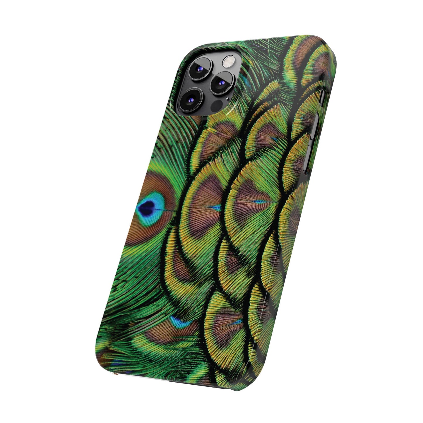 Slim Phone Cases - Brilliant Green Peacock Feathers