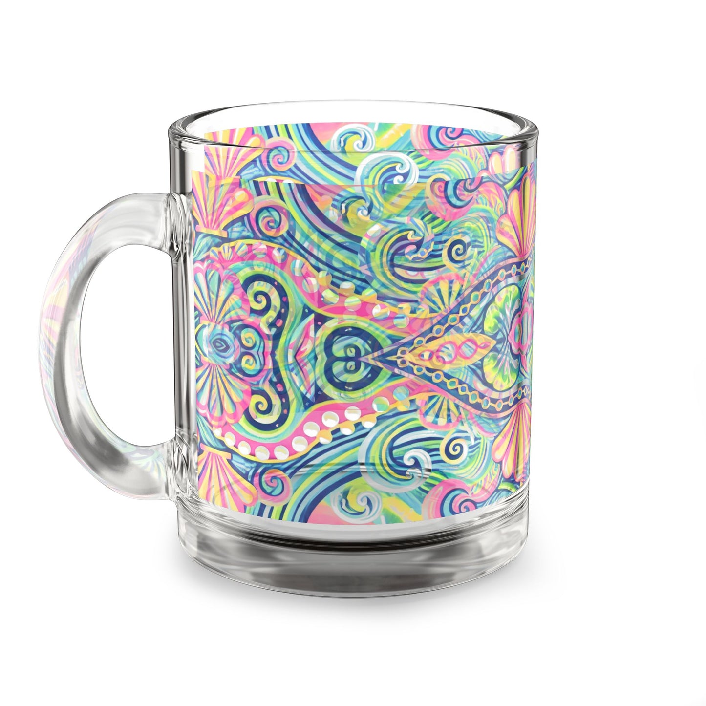 Tropical Glass Mug - 10oz Coffee Cup / Kaleido Bay