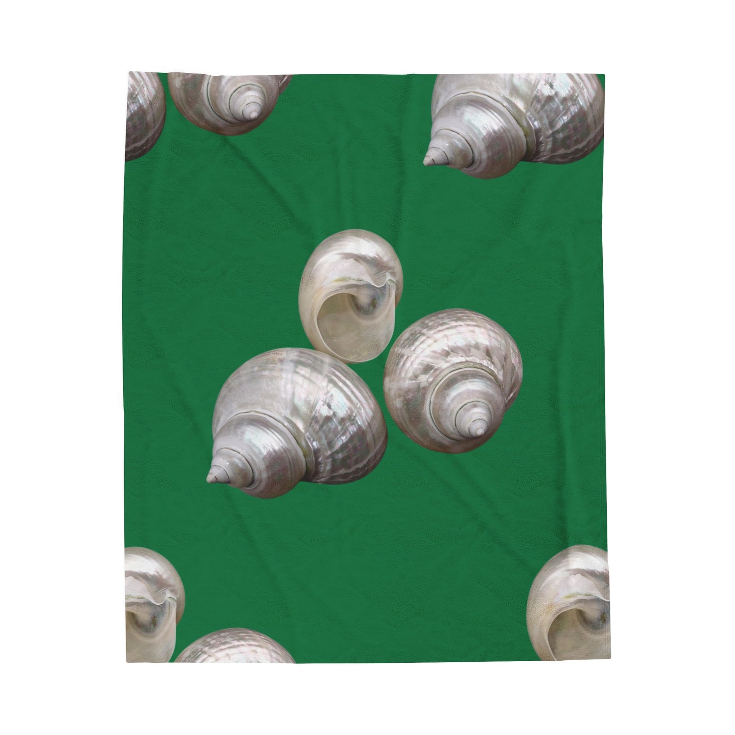 Tropical MACRO White Nautilus Trio/Dk. Green Velveteen Plush Blanket - Cozy Home Decor for Coastal Lovers