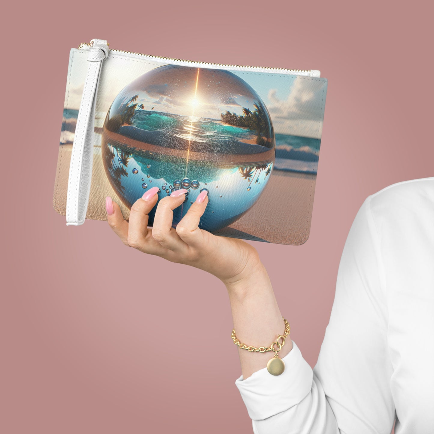 Tropical Faux Leather Clutch Bag - Perfect for Beach Adventures & Summer Vacations / Beach Illusion Ball