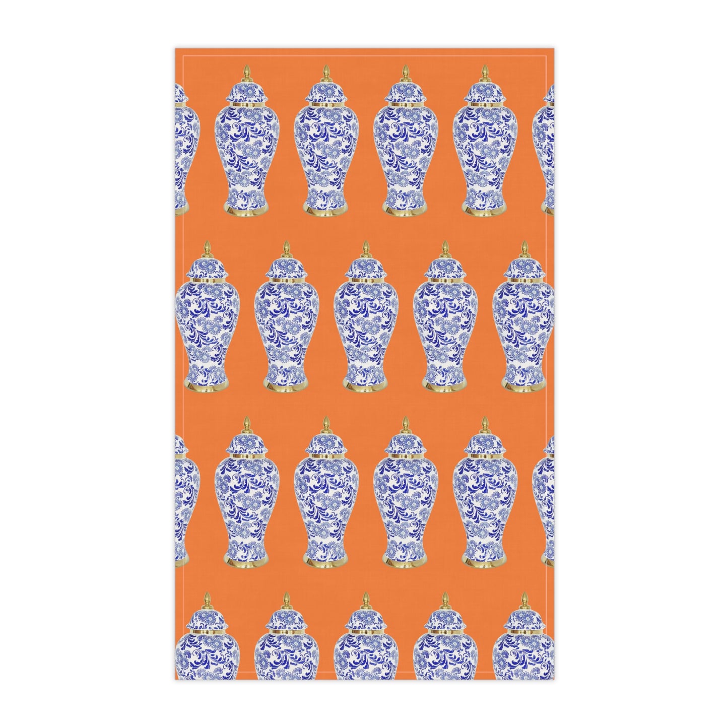 TeaTowels (cotton, poly), Blue and Gold Ginger Jar repeat medium orange