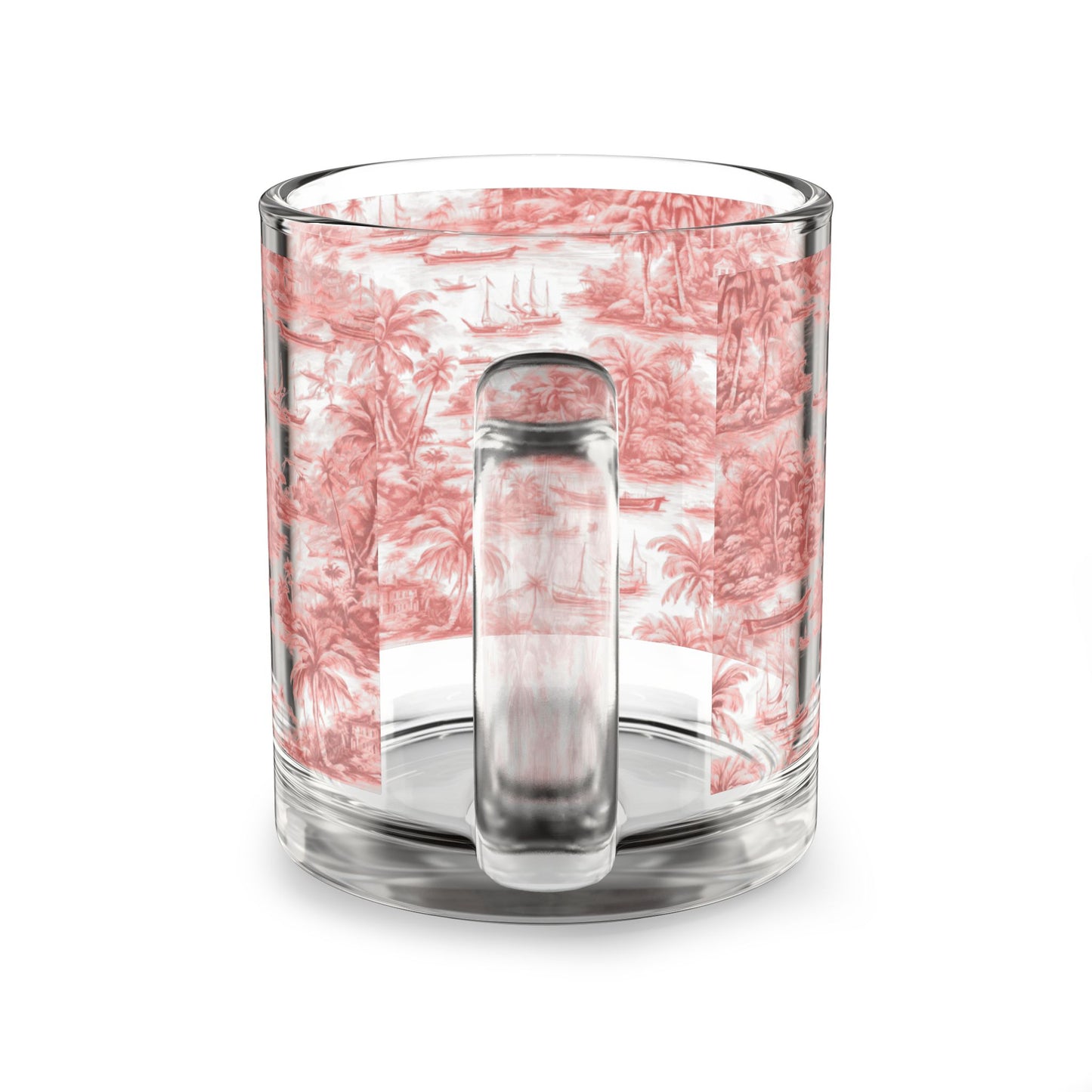 Tropical Glass Mug - 10oz Coffee Cup / Tropical Toile, Russet