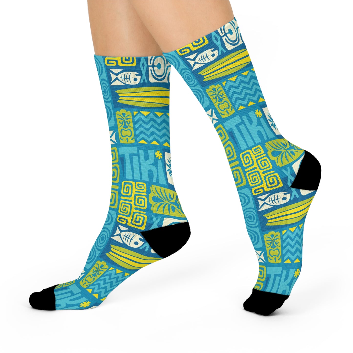 Cushioned Crew Socks - Tiki Poster Blue