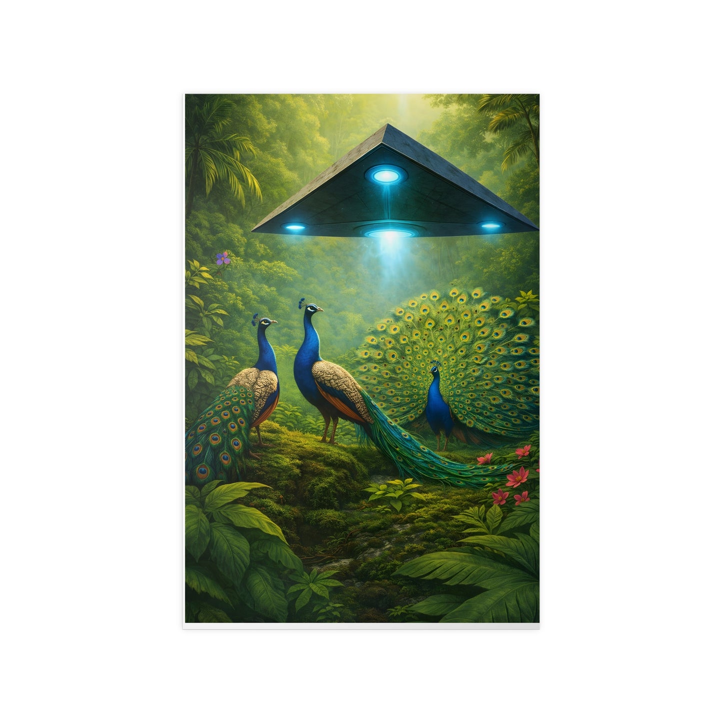 Photopaper Poster — UFO & Peacocks Sci‑Fi Wall Art