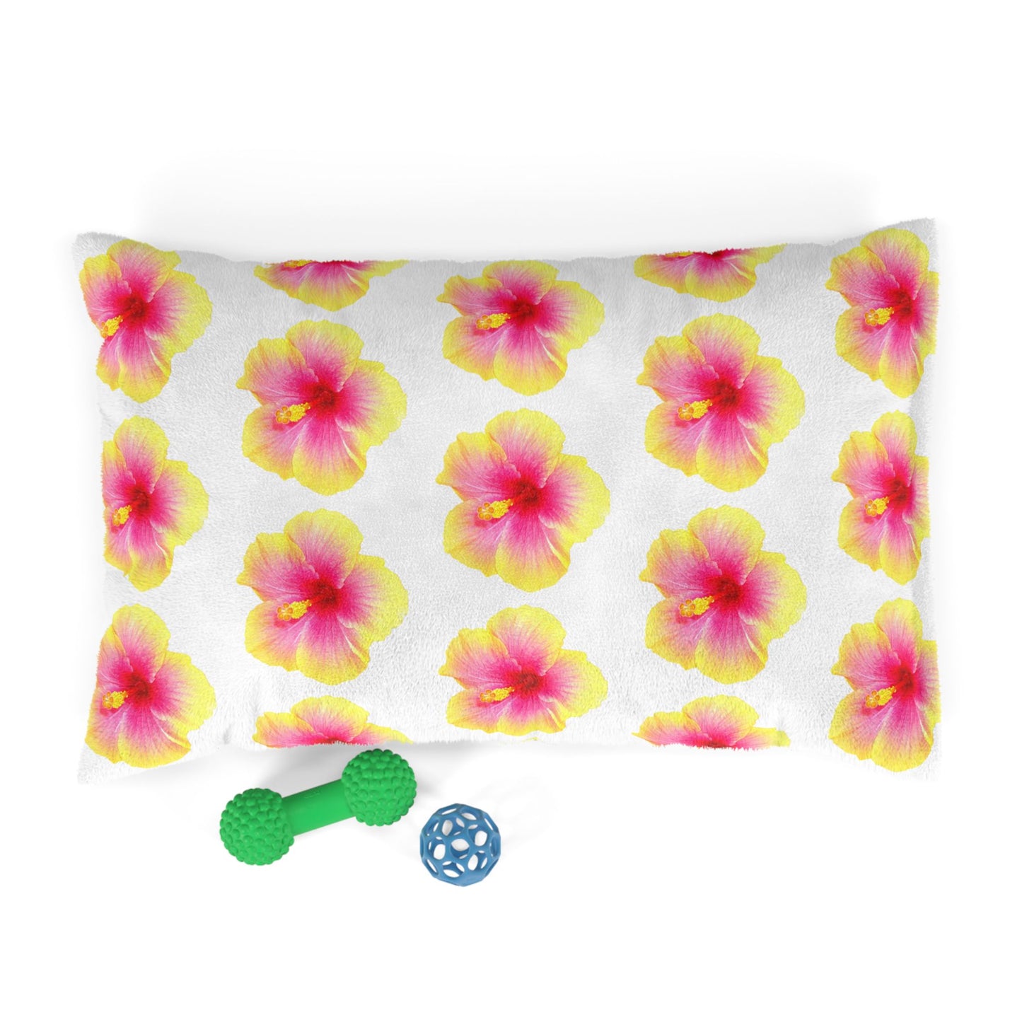 Pet Bed - Cozy and Fun Dog or Cat Bed for Beach Lovers / Real Yellow & Pink Hibiscus