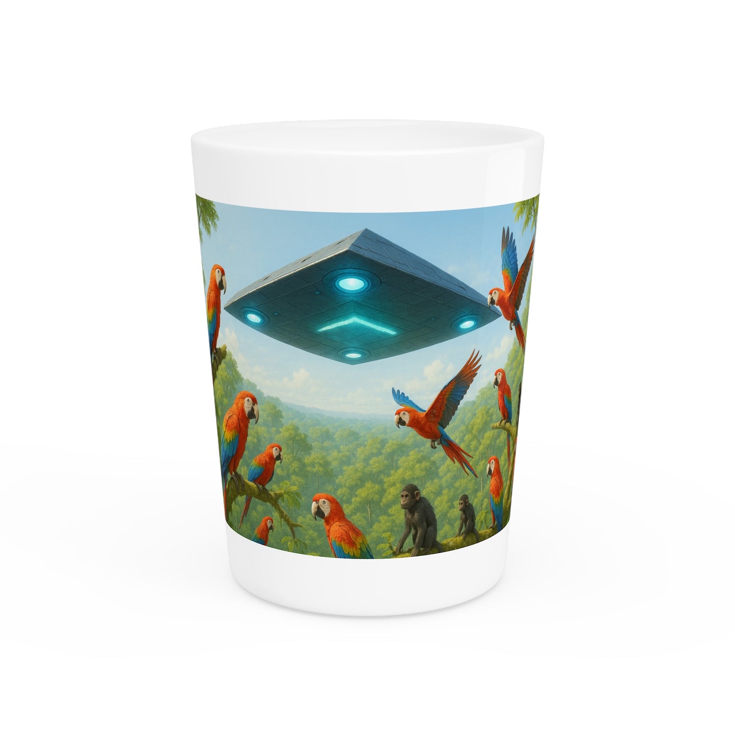 Shot Glass - UFO and Macaws