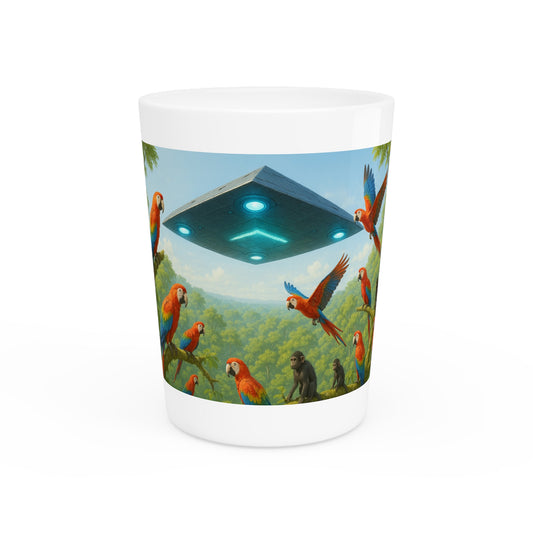 Shot Glass - UFO and Macaws