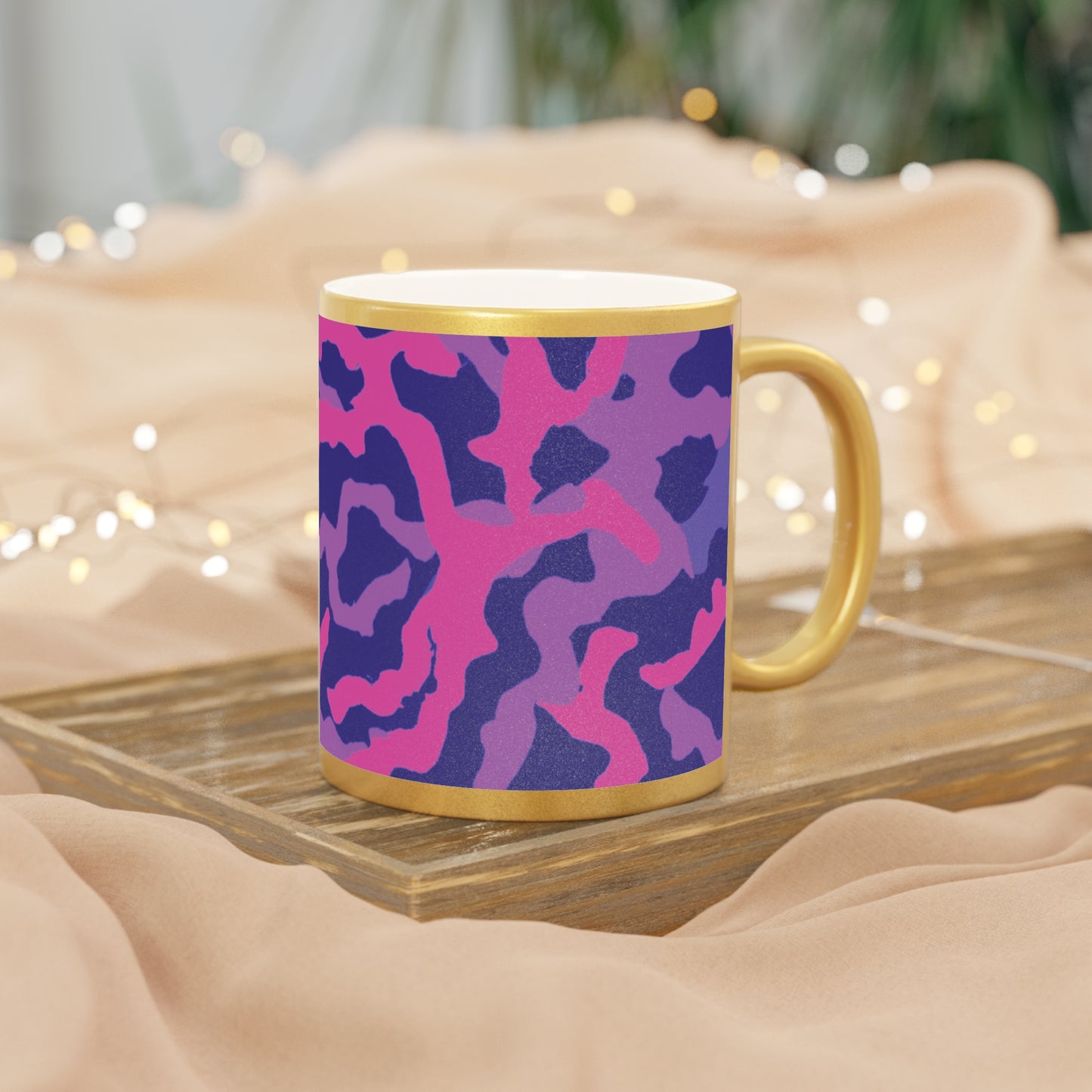 Tropical Metallic Mug, Gold or Silver - Coral Threads/Heatwave