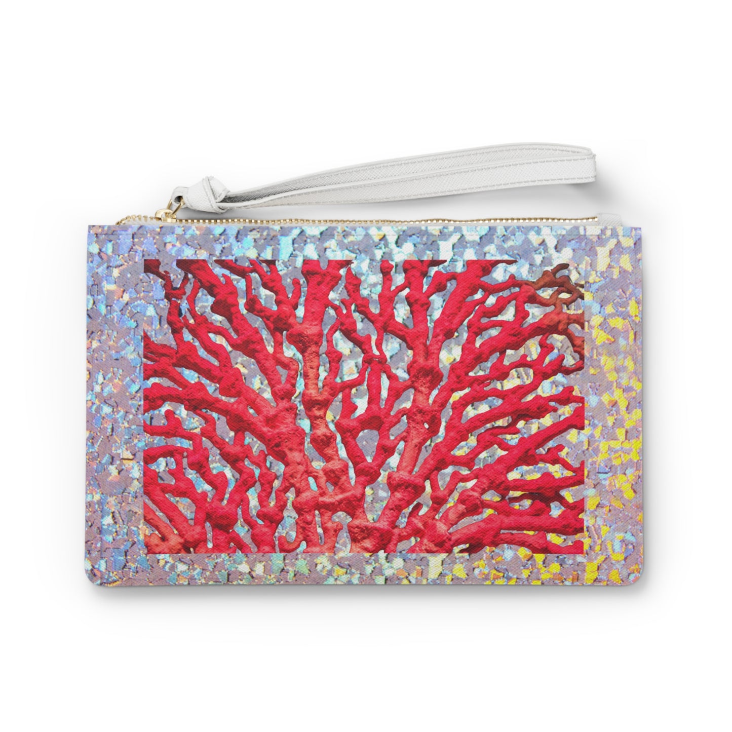 Tropical Faux Leather Clutch Bag - Perfect for Beach Adventures & Summer Vacations / Disco Red Coral Reef