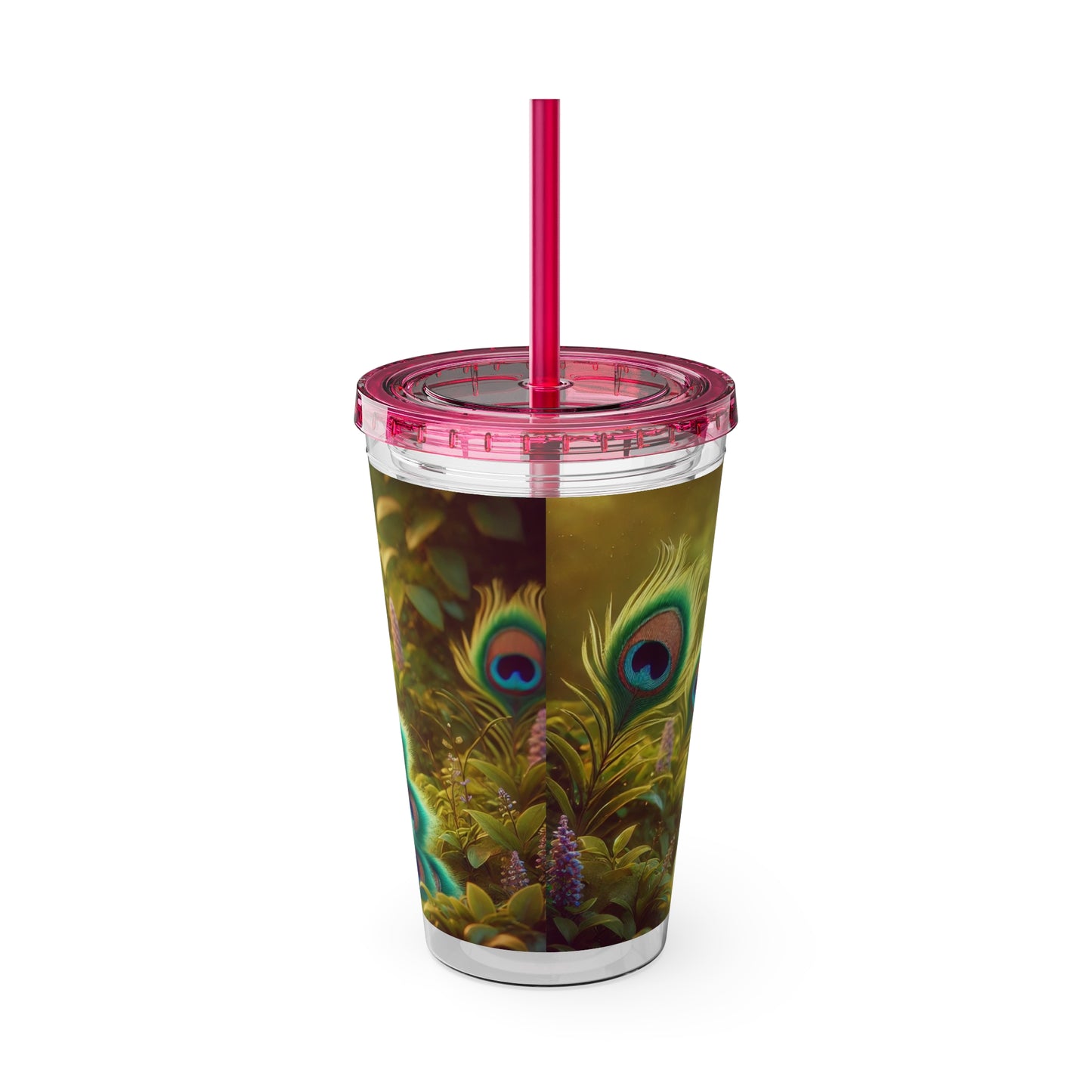 Tropical Tumbler with Straw | 16oz Colorful Travel Cup / Baby Peacock