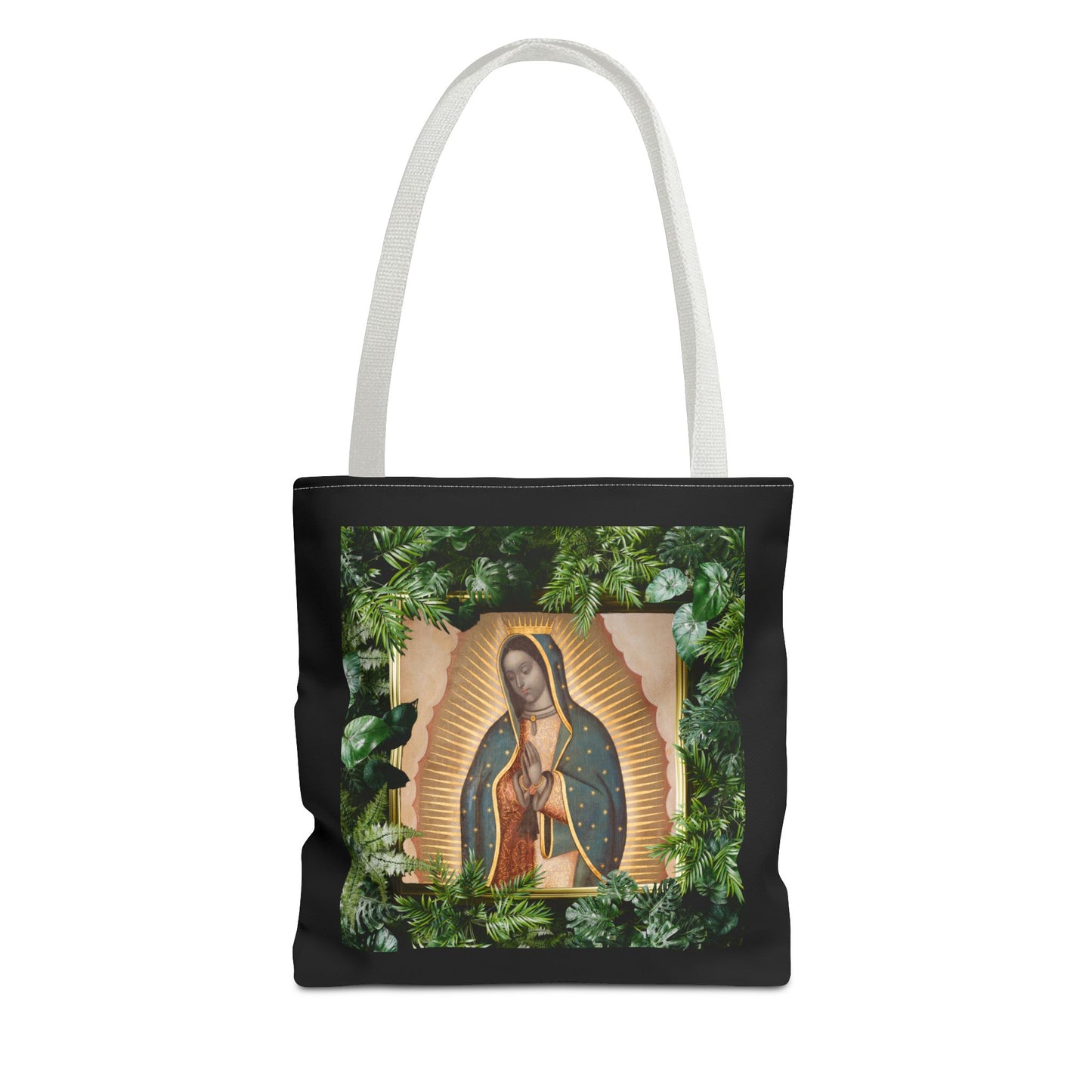 Religious Our Lady of Guadalupe Tropical Tote Bag/Black - 3 Sizes