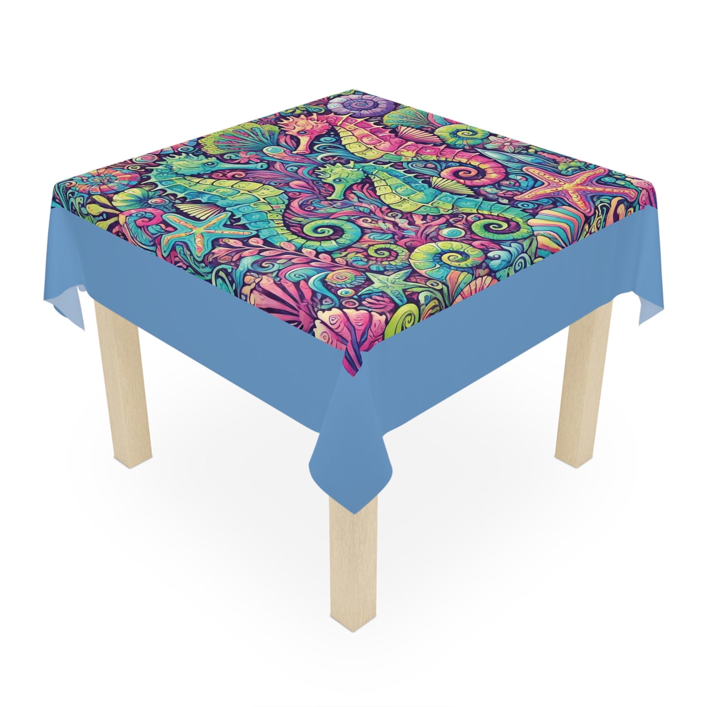 Seahorse Trio/Lt. Blue ~ Square Tablecloth, 55" x 55"