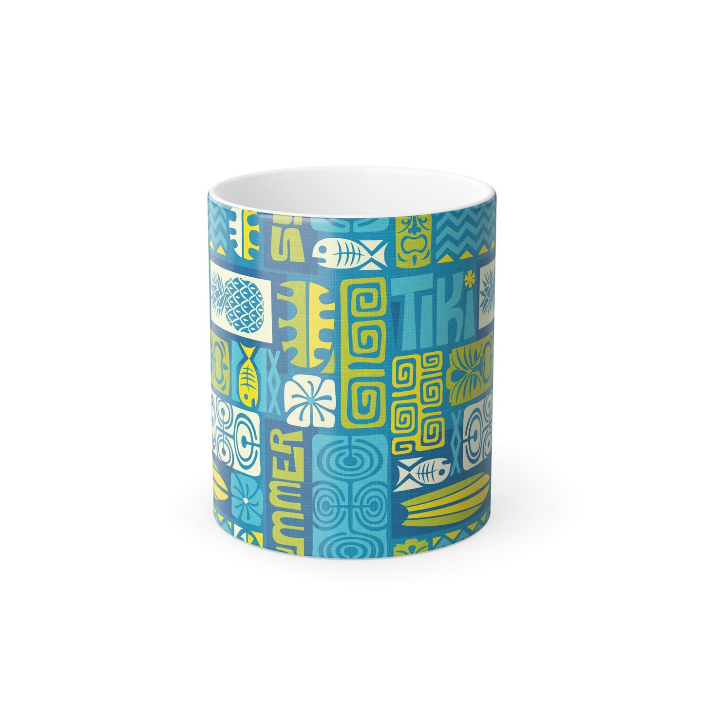 Color Morphing Mug, 11oz, Tiki Poster Blue