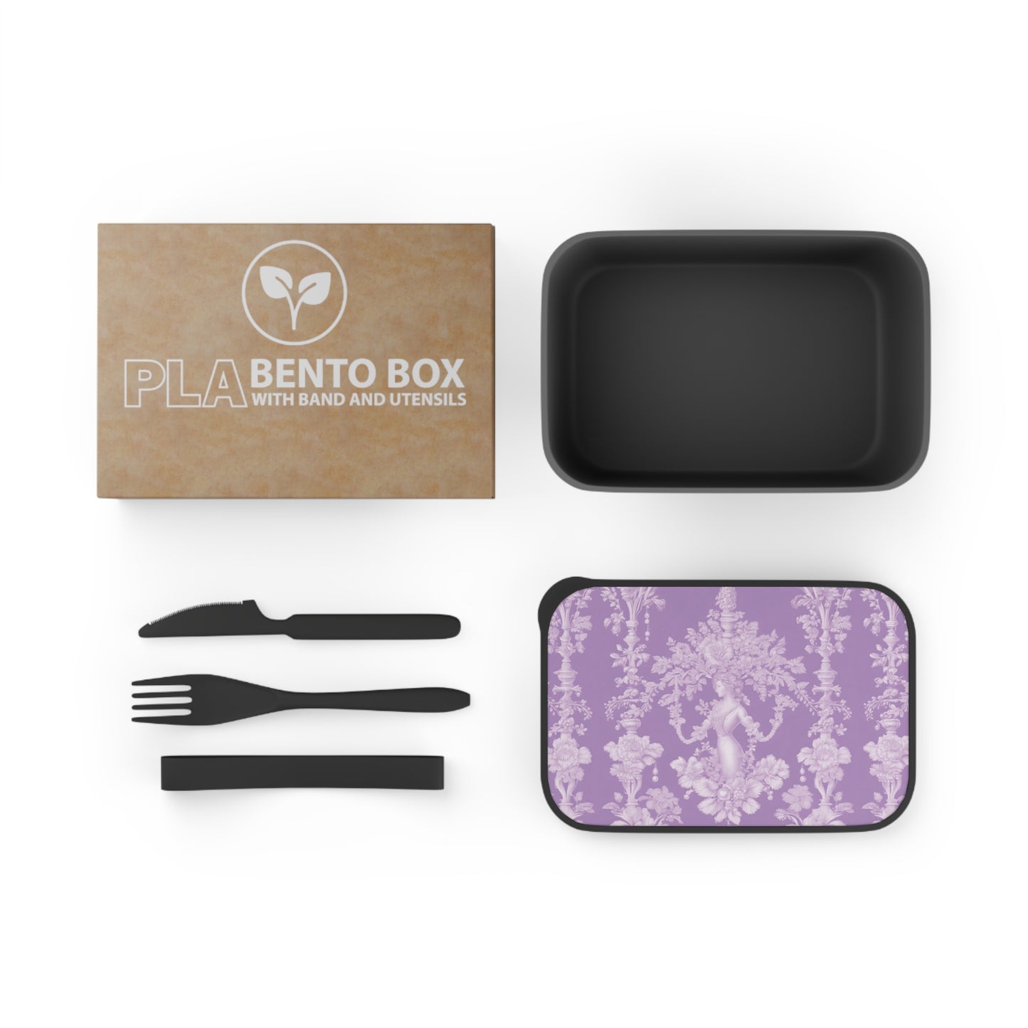 Bento Box with Utensils - Pearl Lady Toile, purple