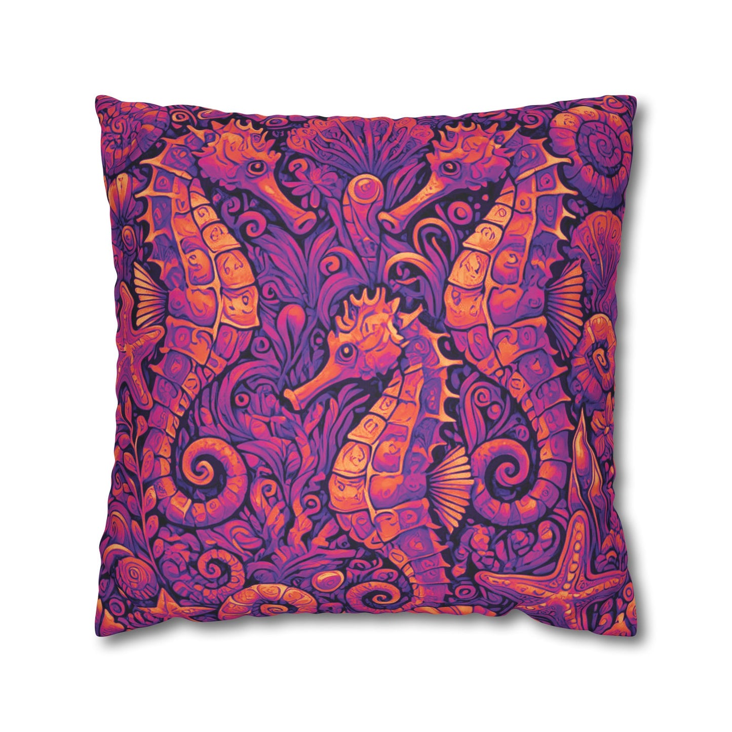 Faux Suede Square Pillowcase - Seahorse Trio, Heatwave
