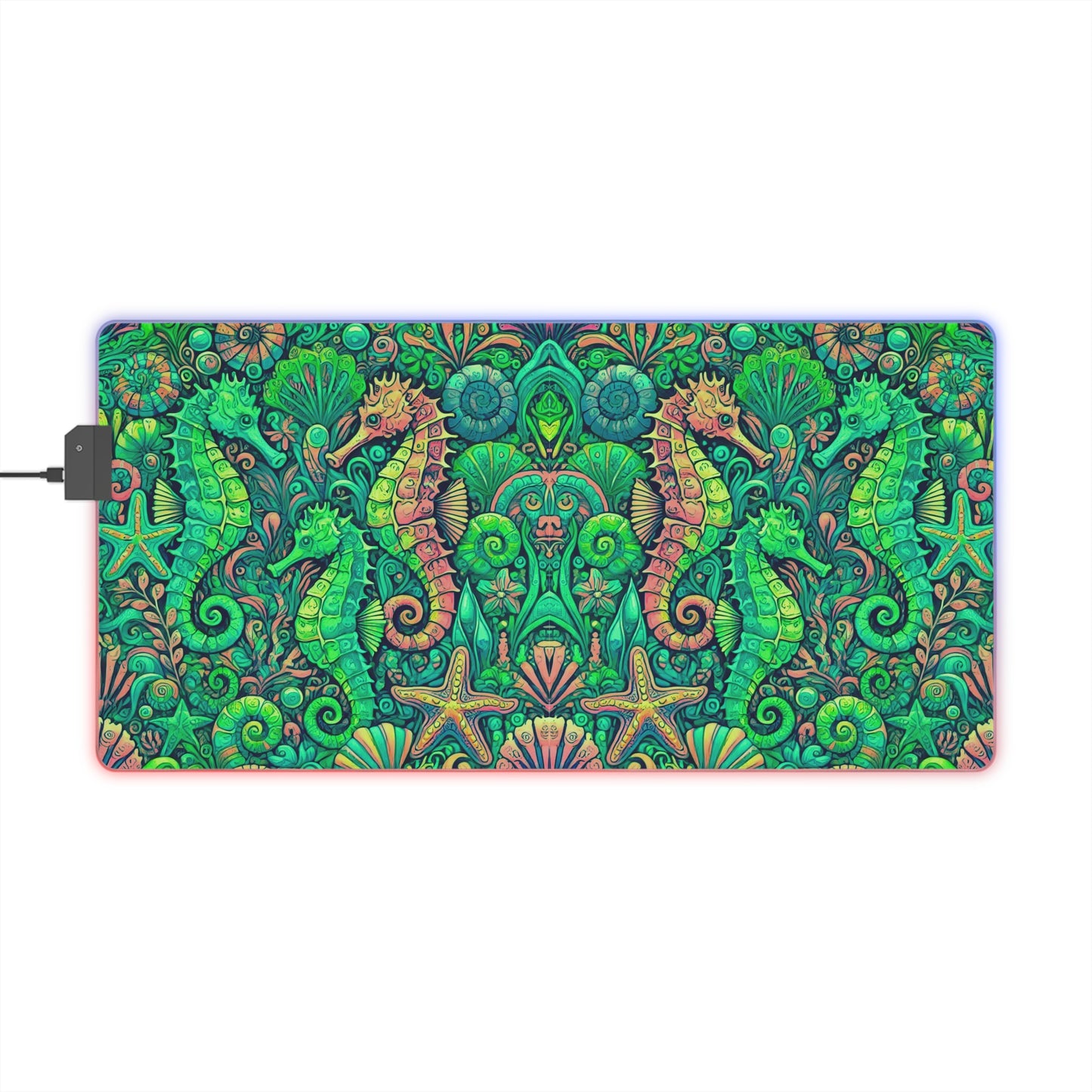 LED Gaming Mouse Pad With Vibrant RGB Lighting, 4 Sizes / Seahorse Trio, Lime