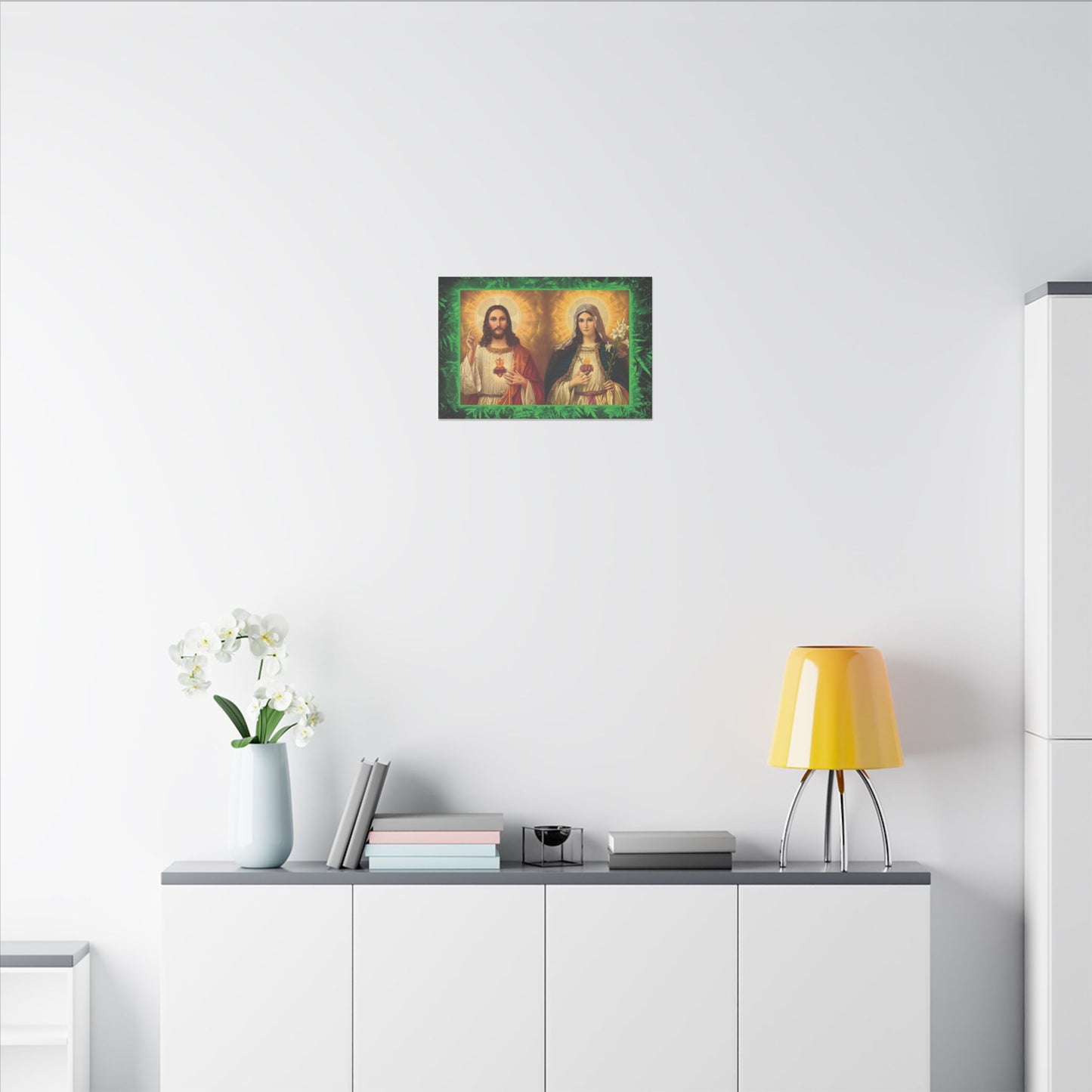 "Tropical Glow Jesus and Mary" Religious Canvas Artwork - Stretched Canvas Print / Byzantine Icons