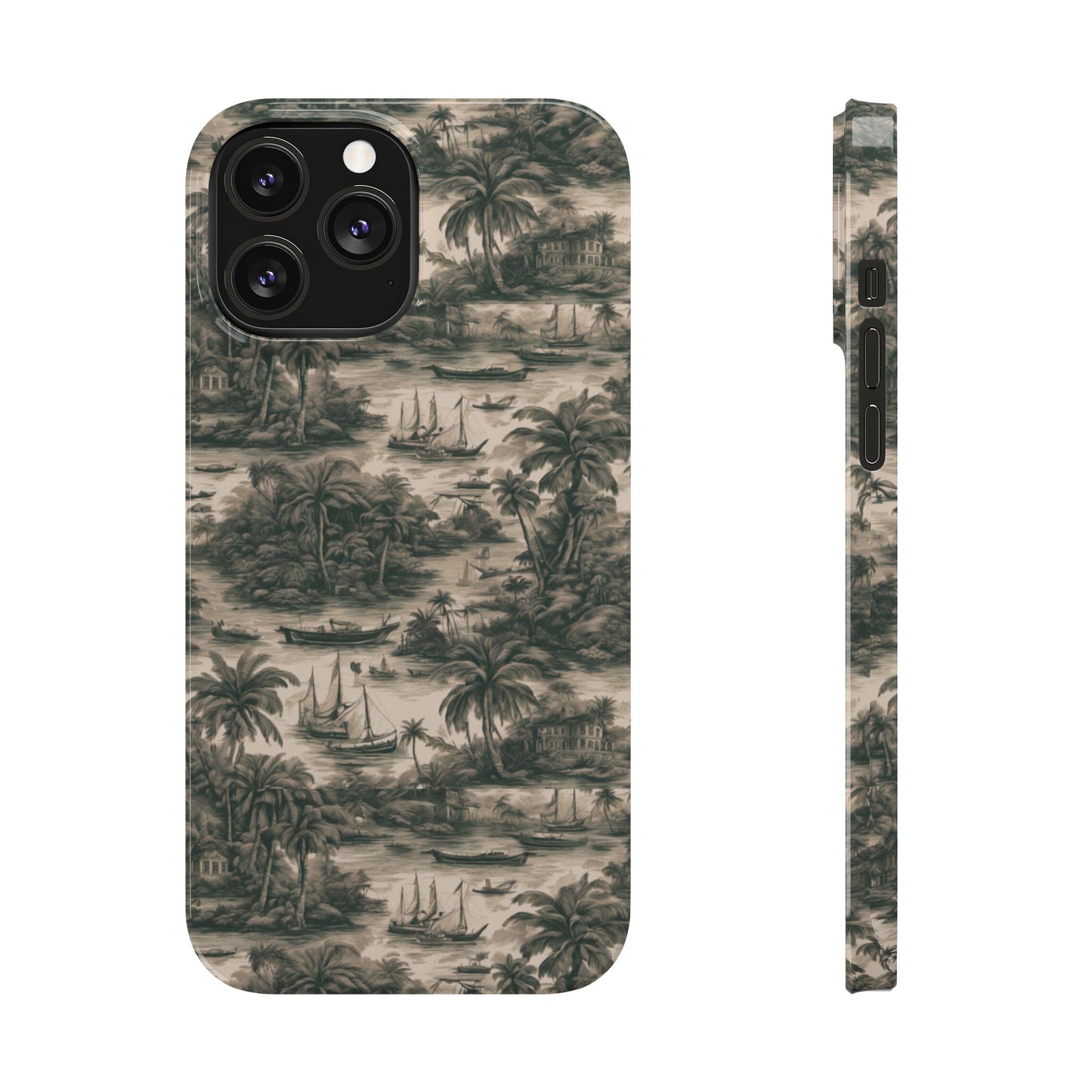 Slim Phone Cases - Tropical Toile #1, black