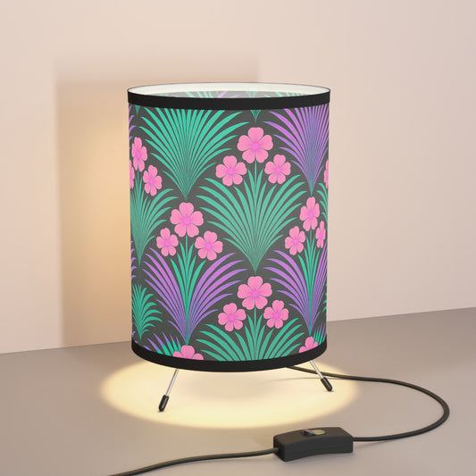 Tripod Lamp with High-Res Printed Shade, US\CA plug / Midnight Hibiscus Deco, Pink
