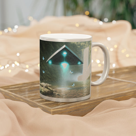 Tropical Metallic Mug, Gold or Silver: UFO & Waterfall