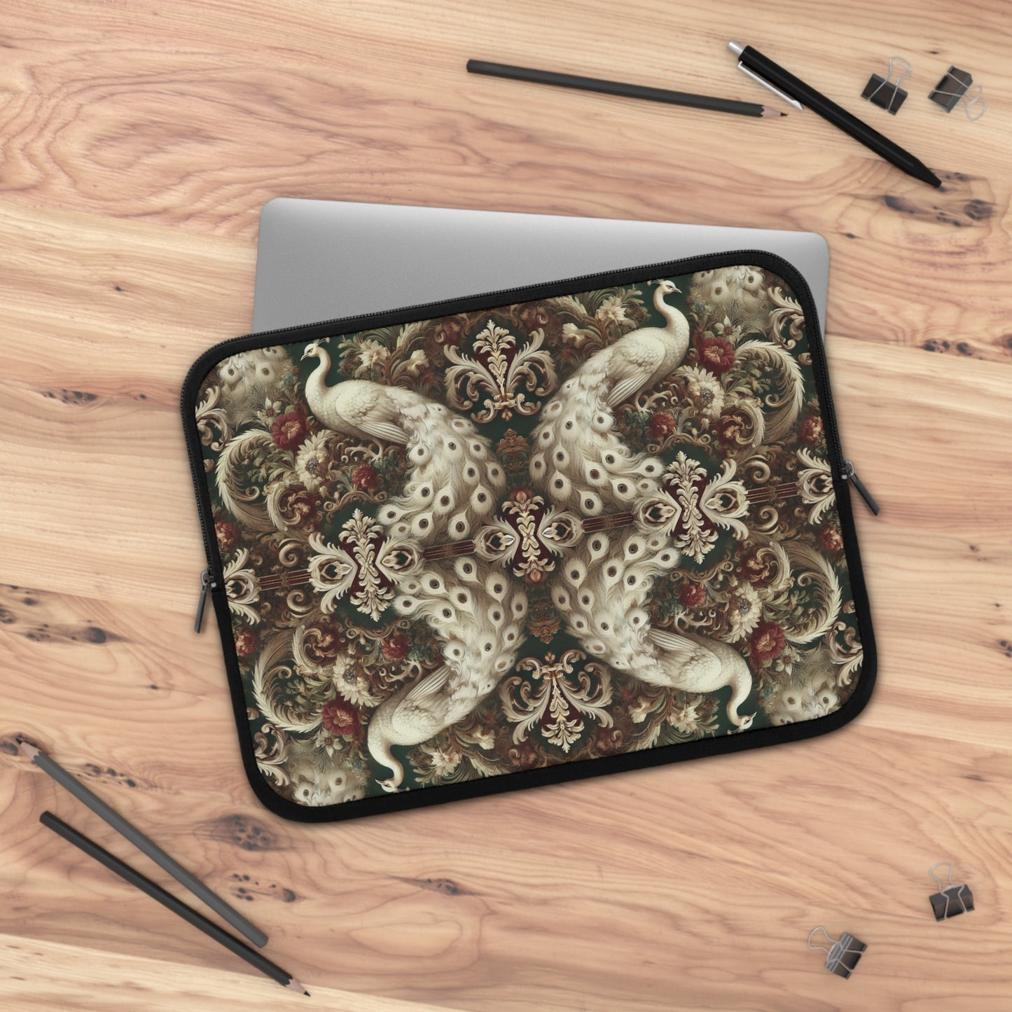 Tropical Laptop Sleeve, 5 Sizes - Perfect for Rainforest Lovers & Students / Kaleido White Peacocks