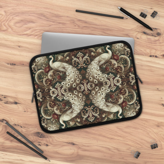 Tropical Laptop Sleeve, 5 Sizes - Perfect for Rainforest Lovers & Students / Kaleido White Peacocks