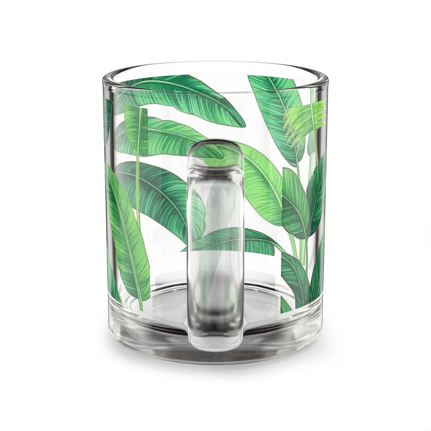 Tropical Glass Mug - 10oz Coffee Cup / Tropical Leaves