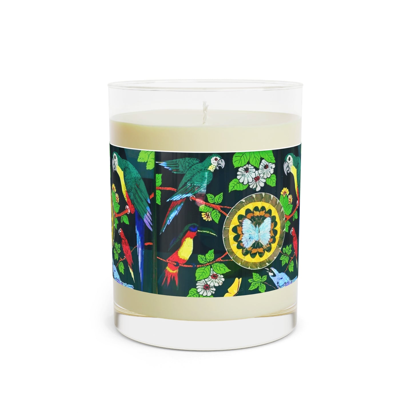 Parrots & Butterfly Scented Candle - 11oz Full Glass, Tropical Decor