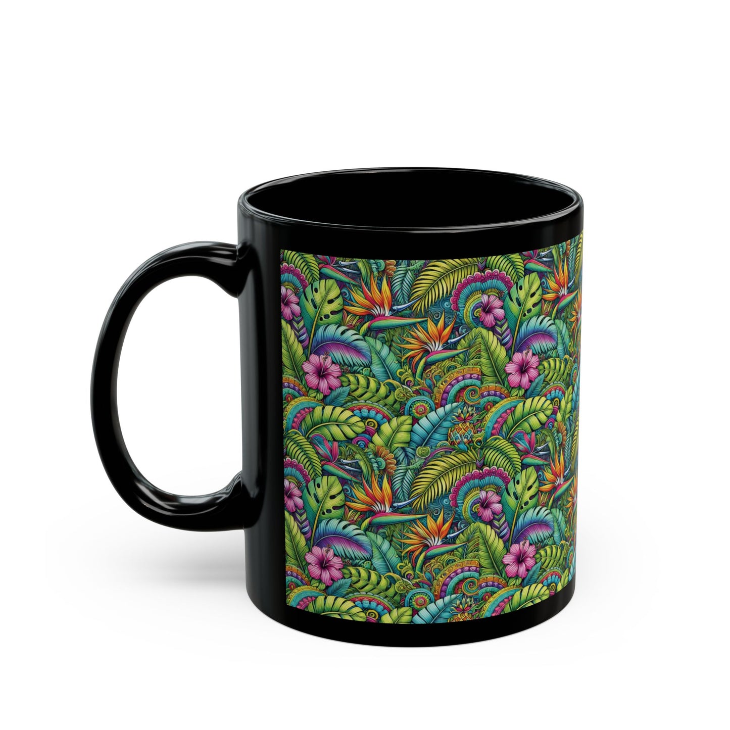 Black Coffee Mug - Rainforest Blooms