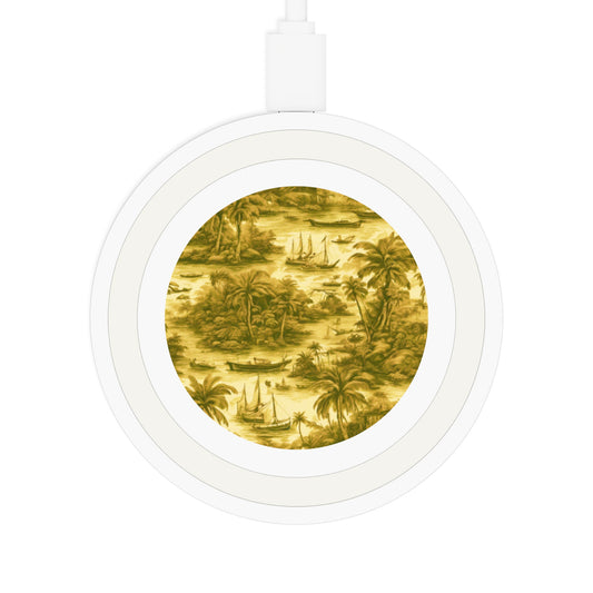 Quake Wireless Charging Pad - Tropical Toile #1, Gold