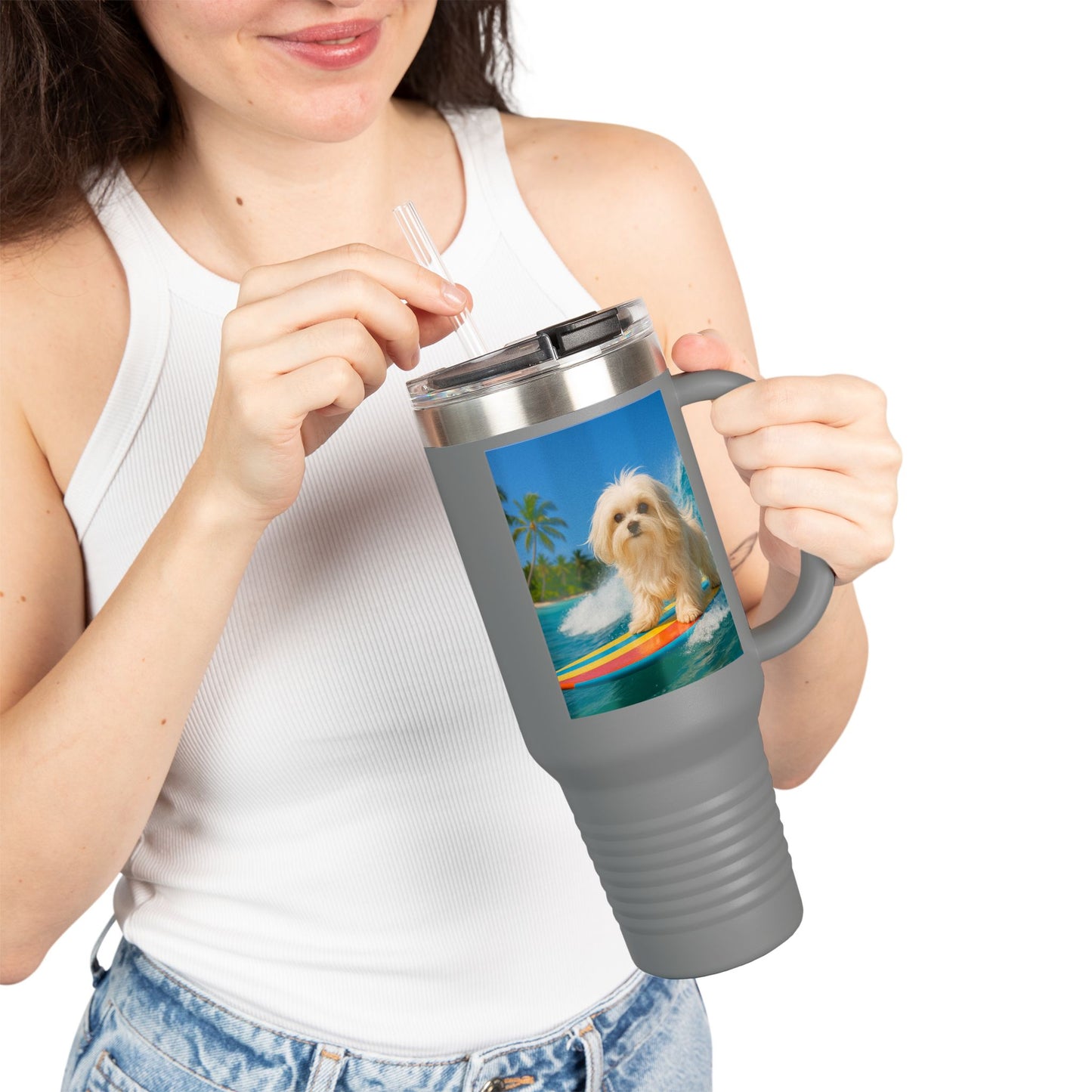 Puppy Ariel the Dog Surfer Insulated Travel Mug - 40oz - Perfect for Outdoor Adventures