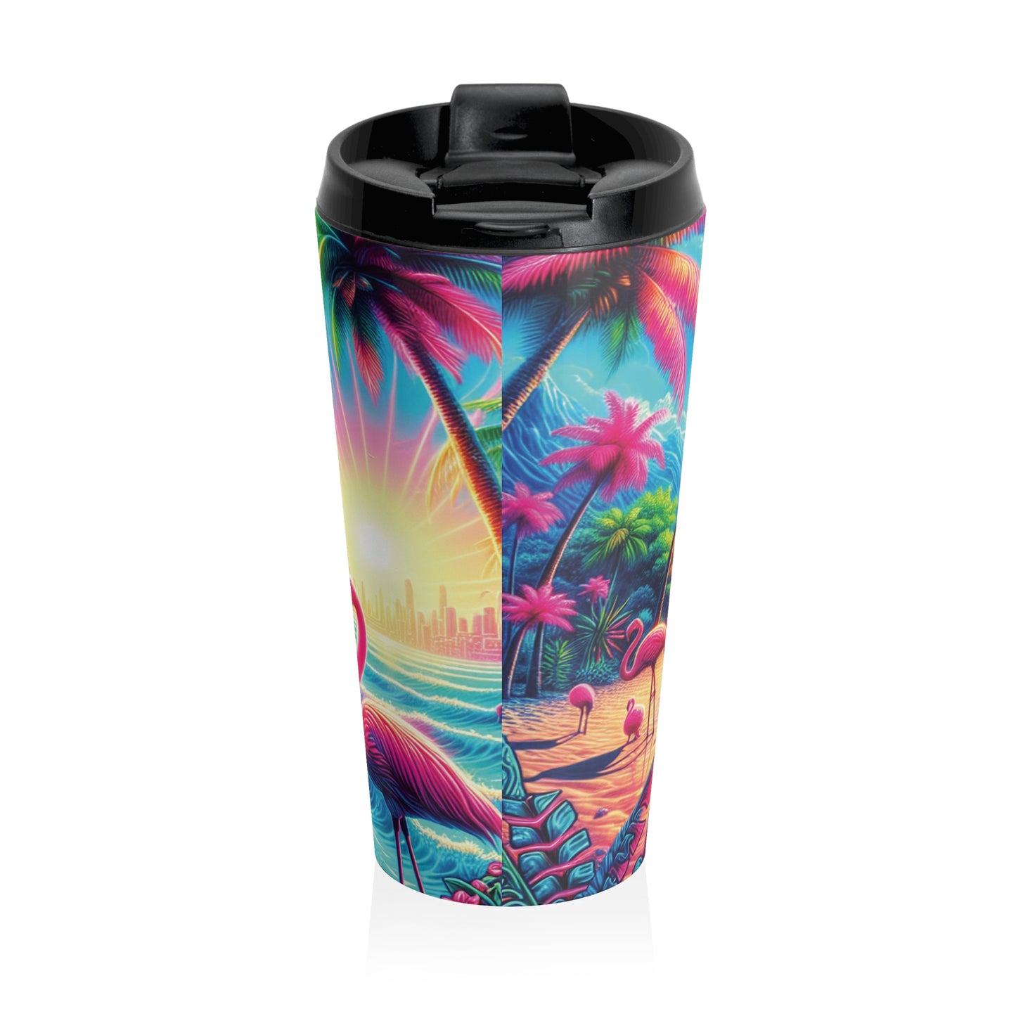 15 oz. Stainless Steel Travel Mug / Flamingo Beach
