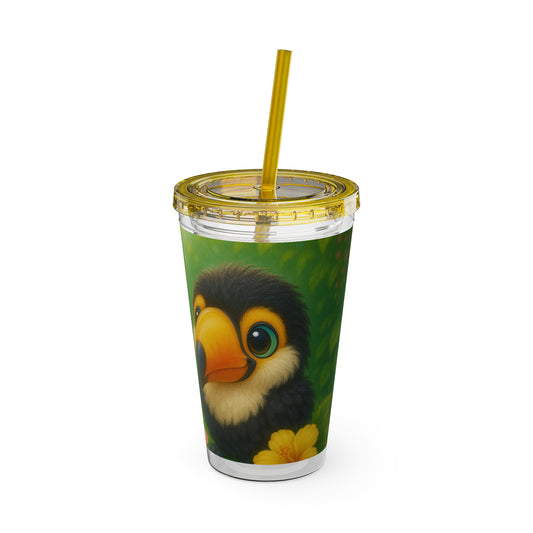 Tropical Tumbler with Straw | 16oz Colorful Travel Cup / Baby Toucans